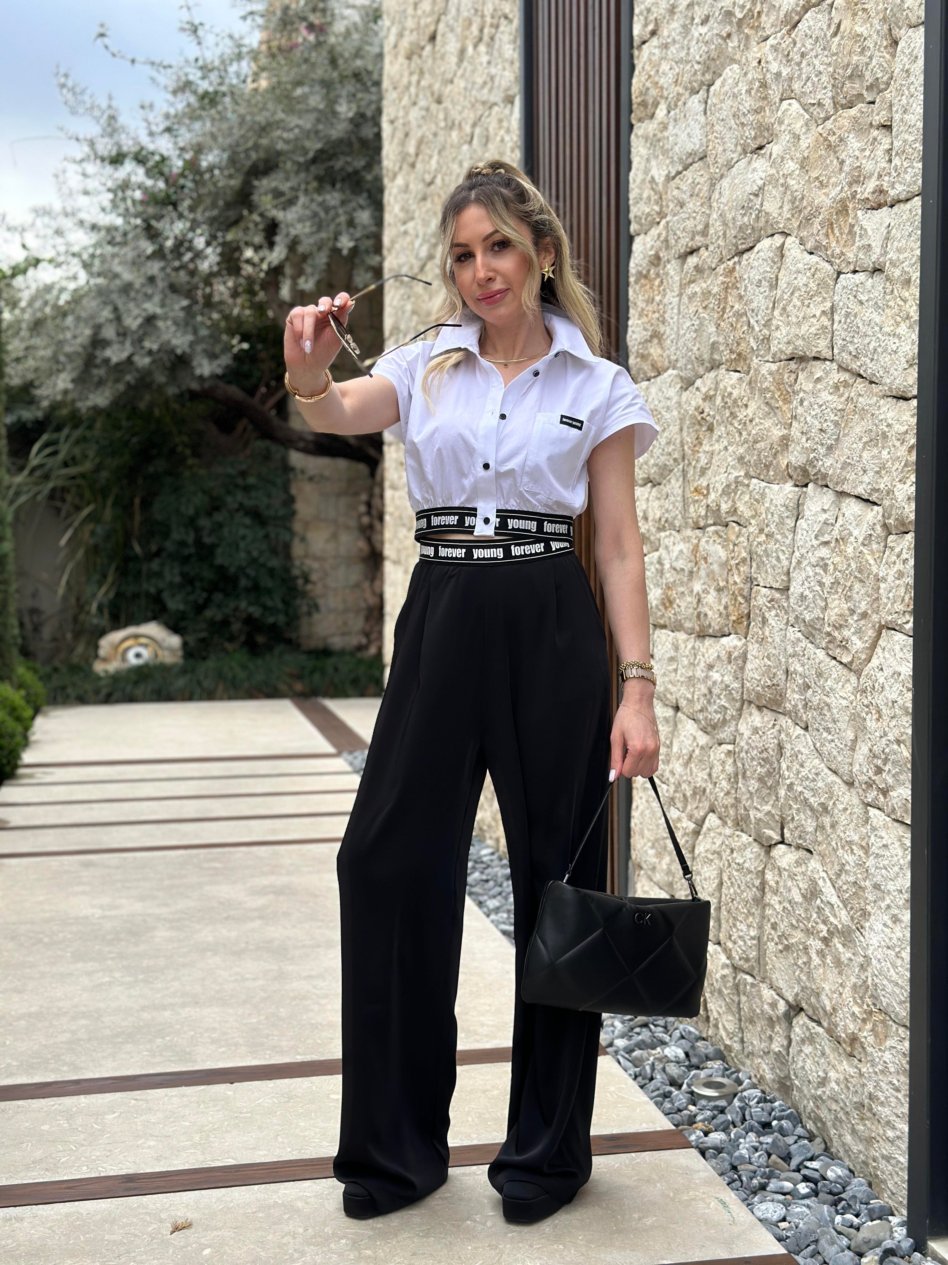 Premium Pantolon Palazzo Beli Lastikli Siyah
