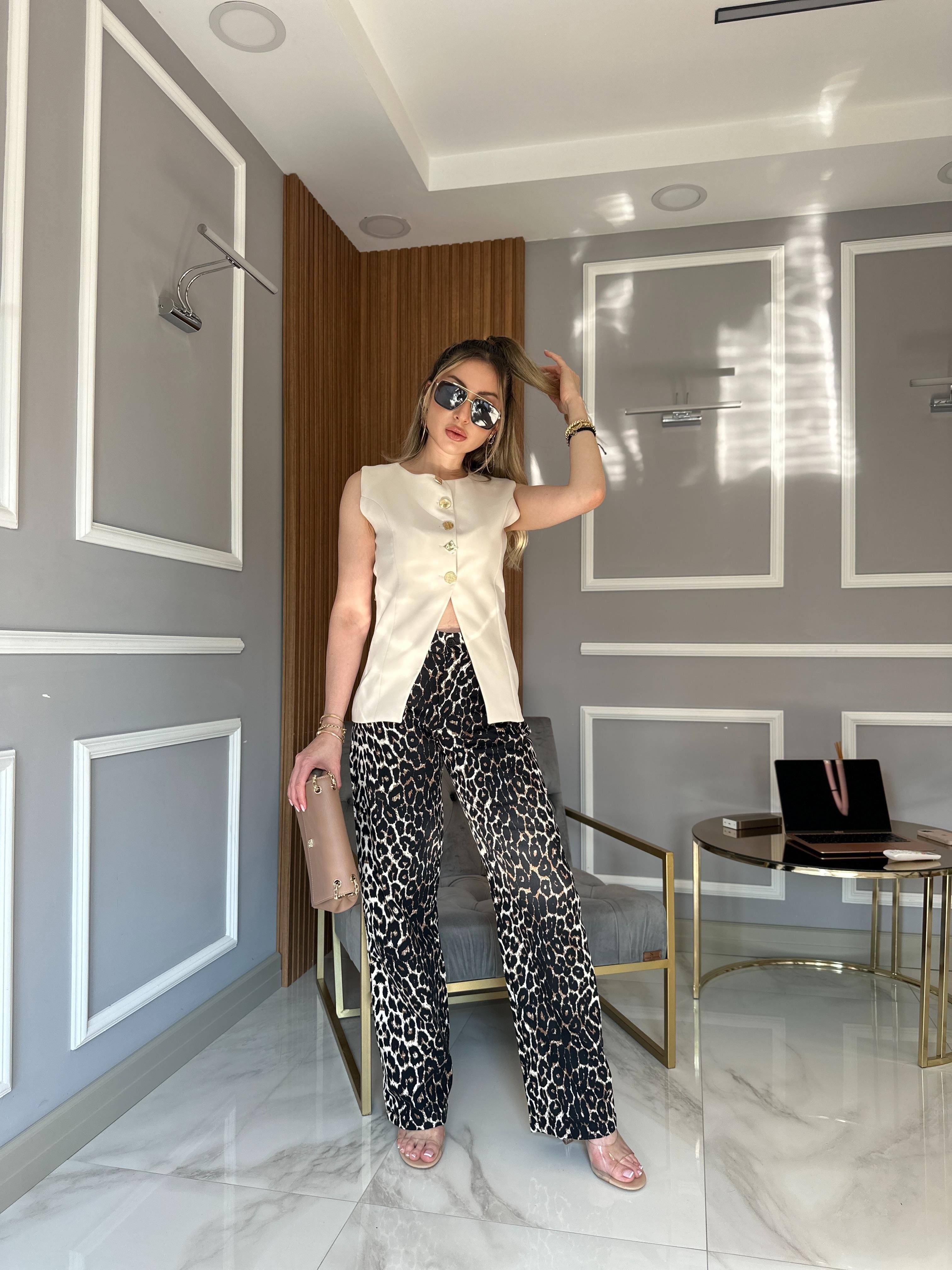 Premium Pantolon Yüksek Bel Leopar Desen