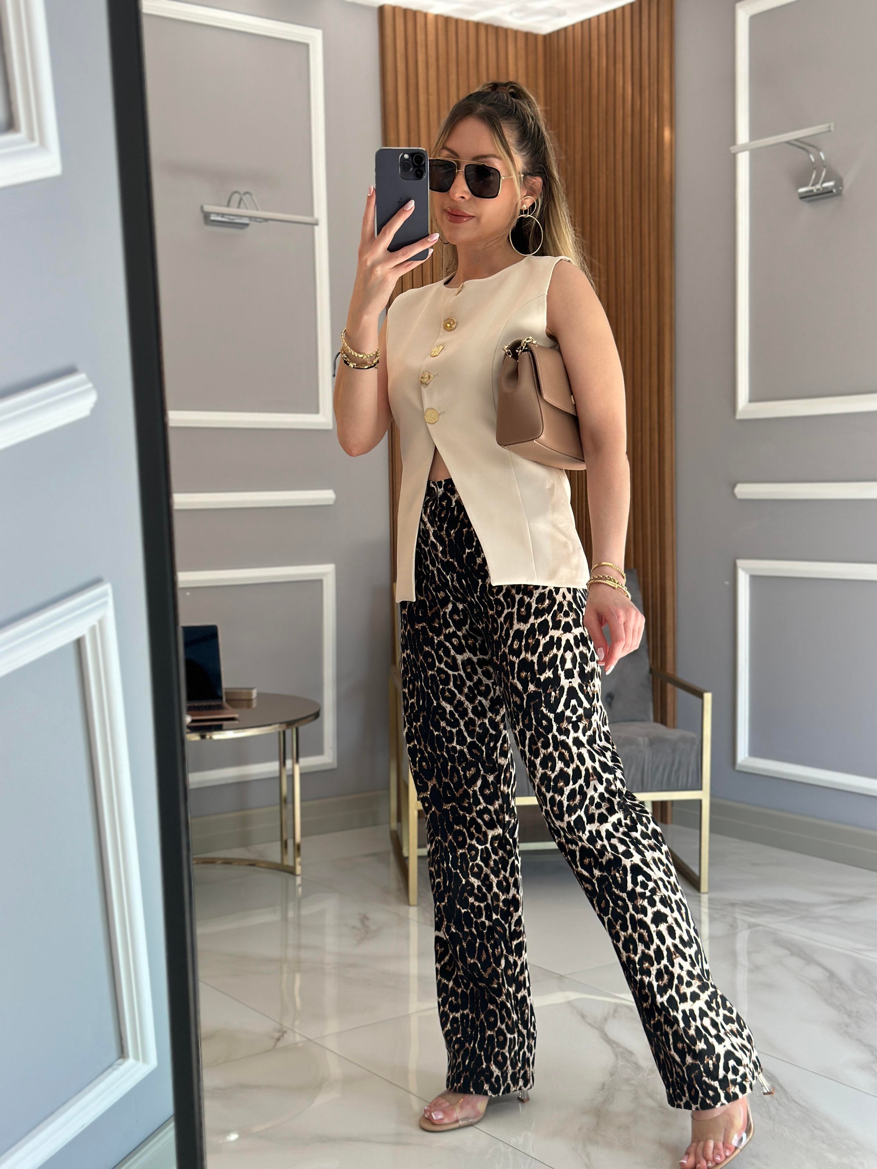 Premium Pantolon Yüksek Bel Leopar Desen