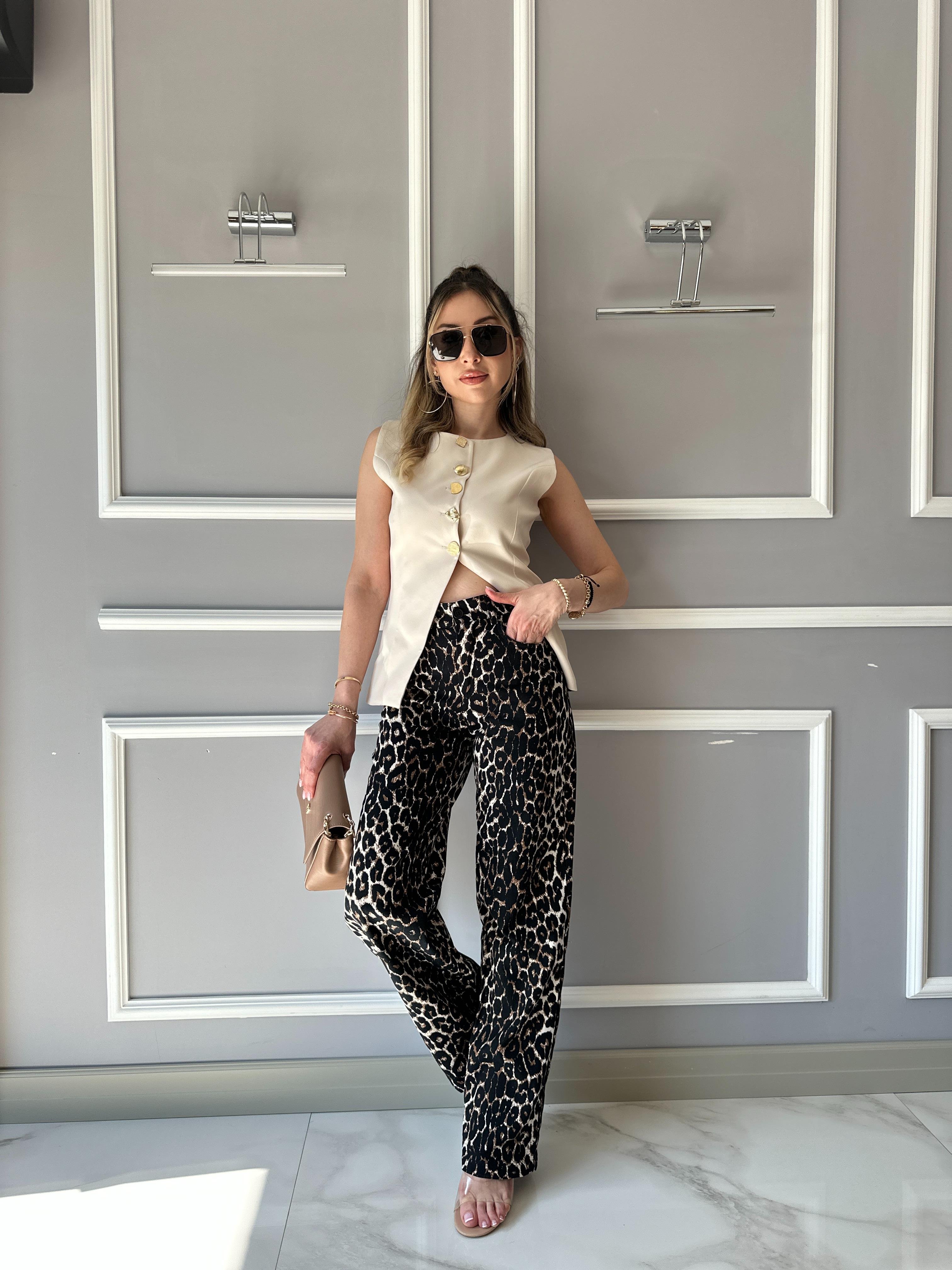 Premium Pantolon Yüksek Bel Leopar Desen
