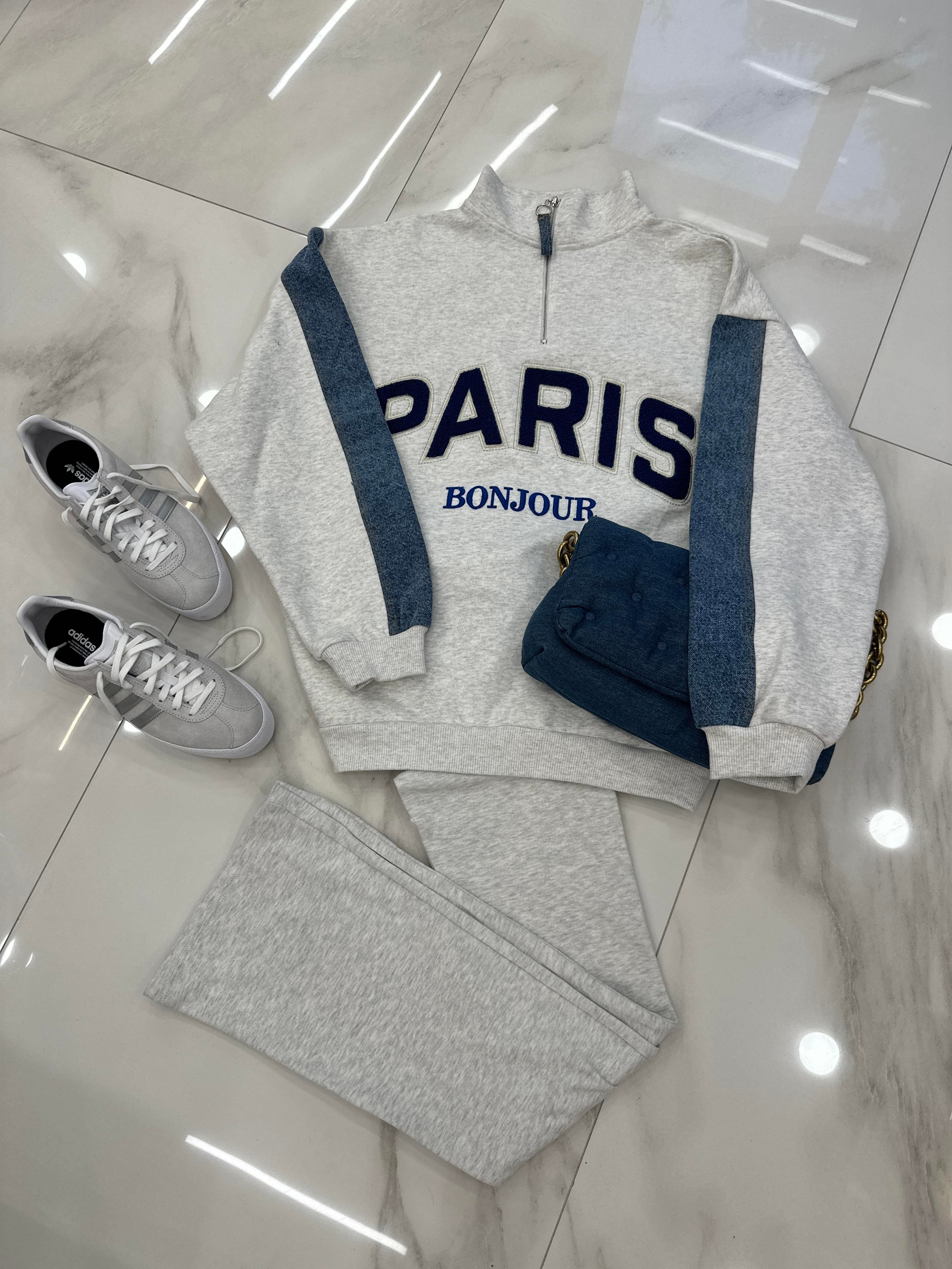 Premium Sweatshirt Oversize Kot Detaylı Fermuarlı Gri