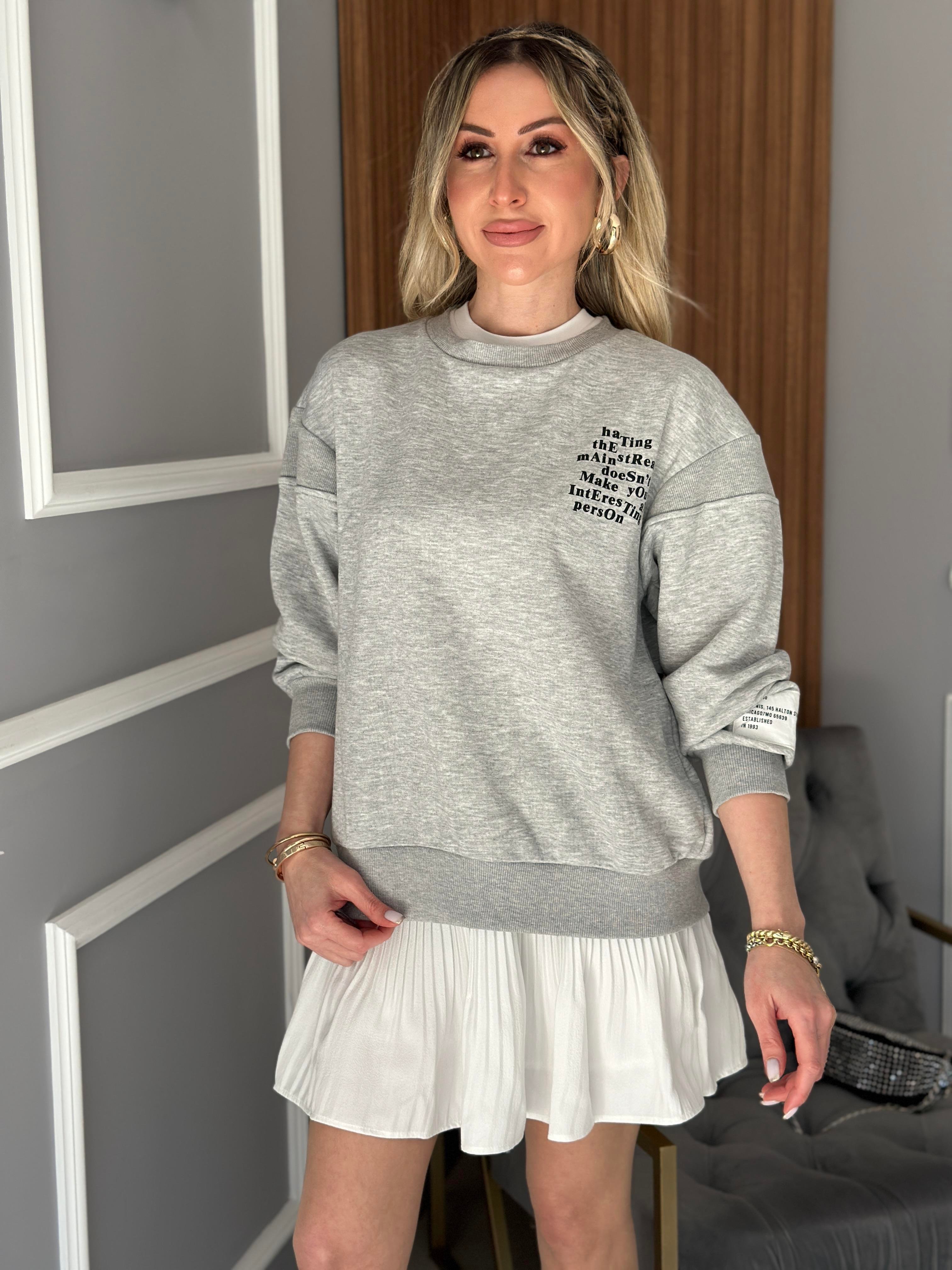 Premium Sweatshirt Sırtı Fermuar Deatylı Gri