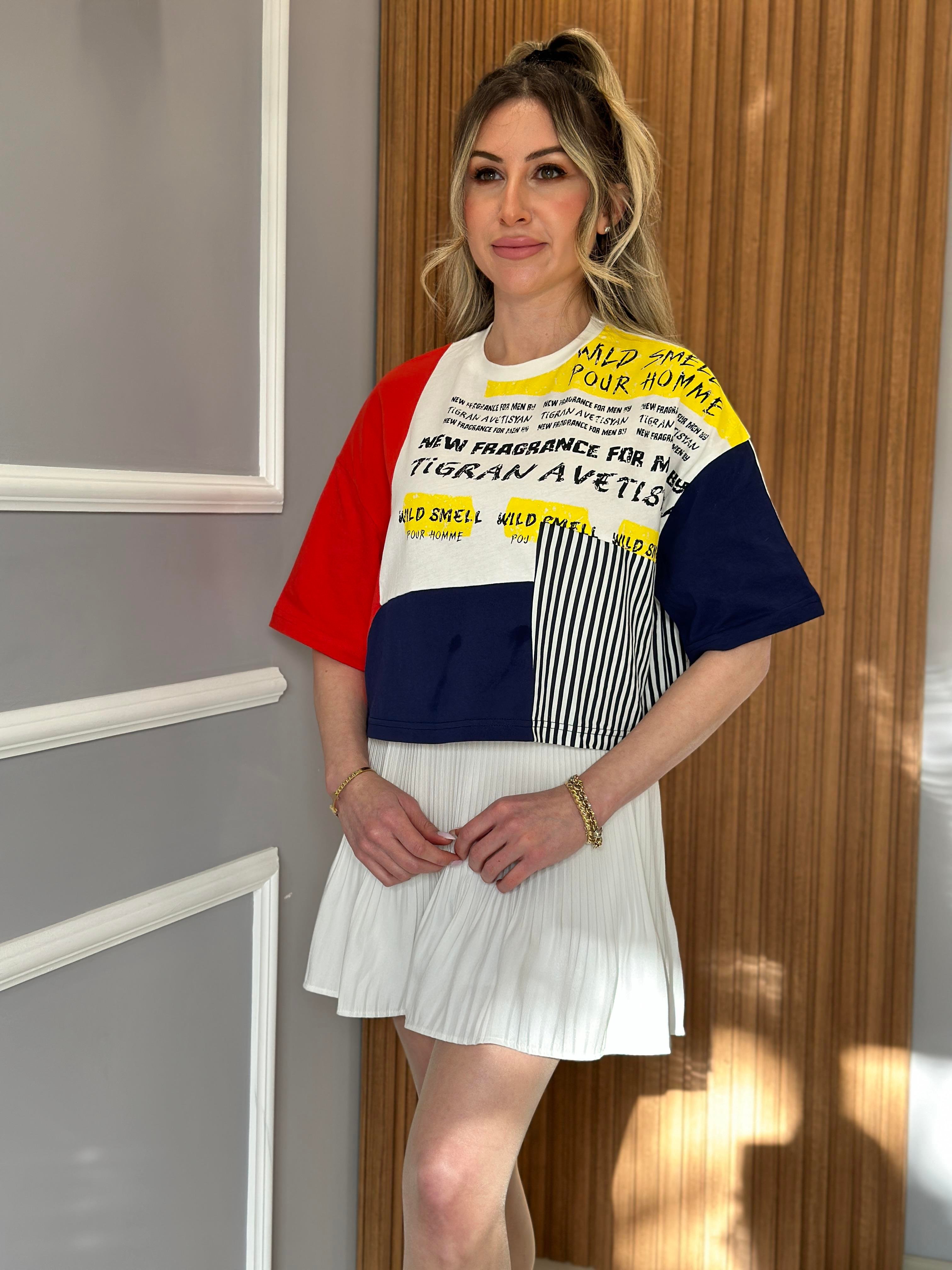 Premium T-shirt Lacivert-Kırmızı Mix  Ekru