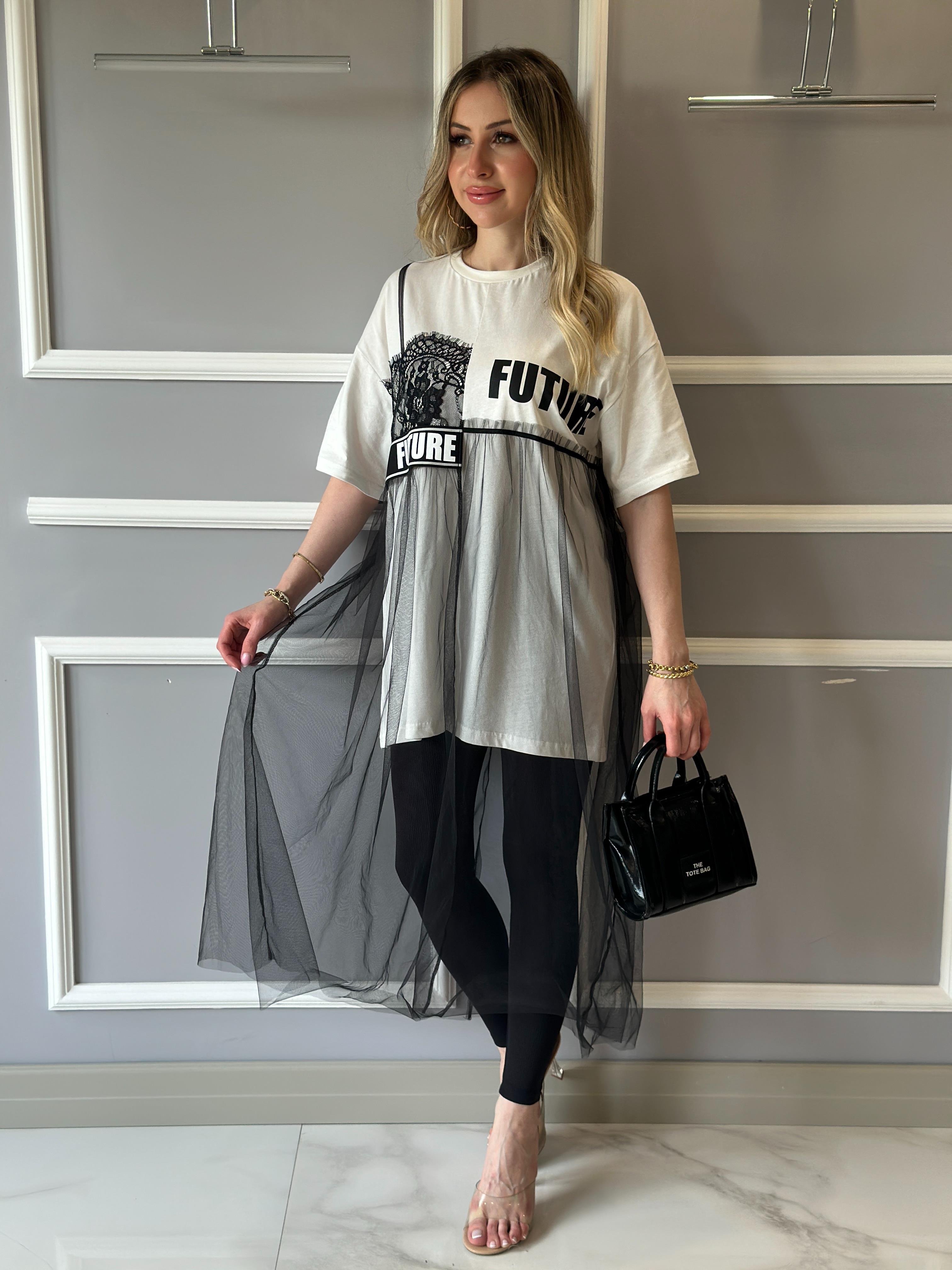 Premium Tül Detaylı T-shirt Siyah