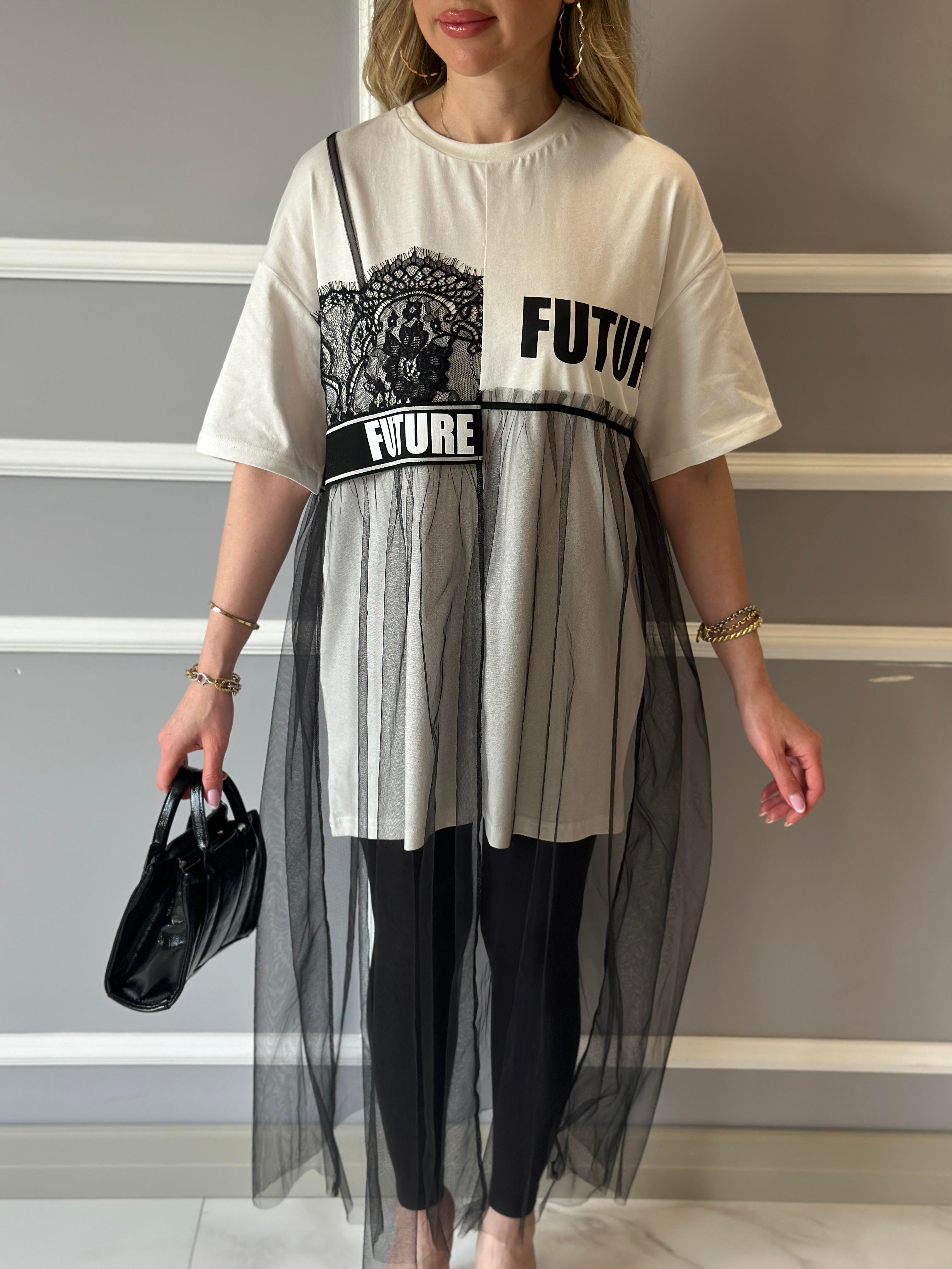 Premium Tül Detaylı T-shirt Siyah