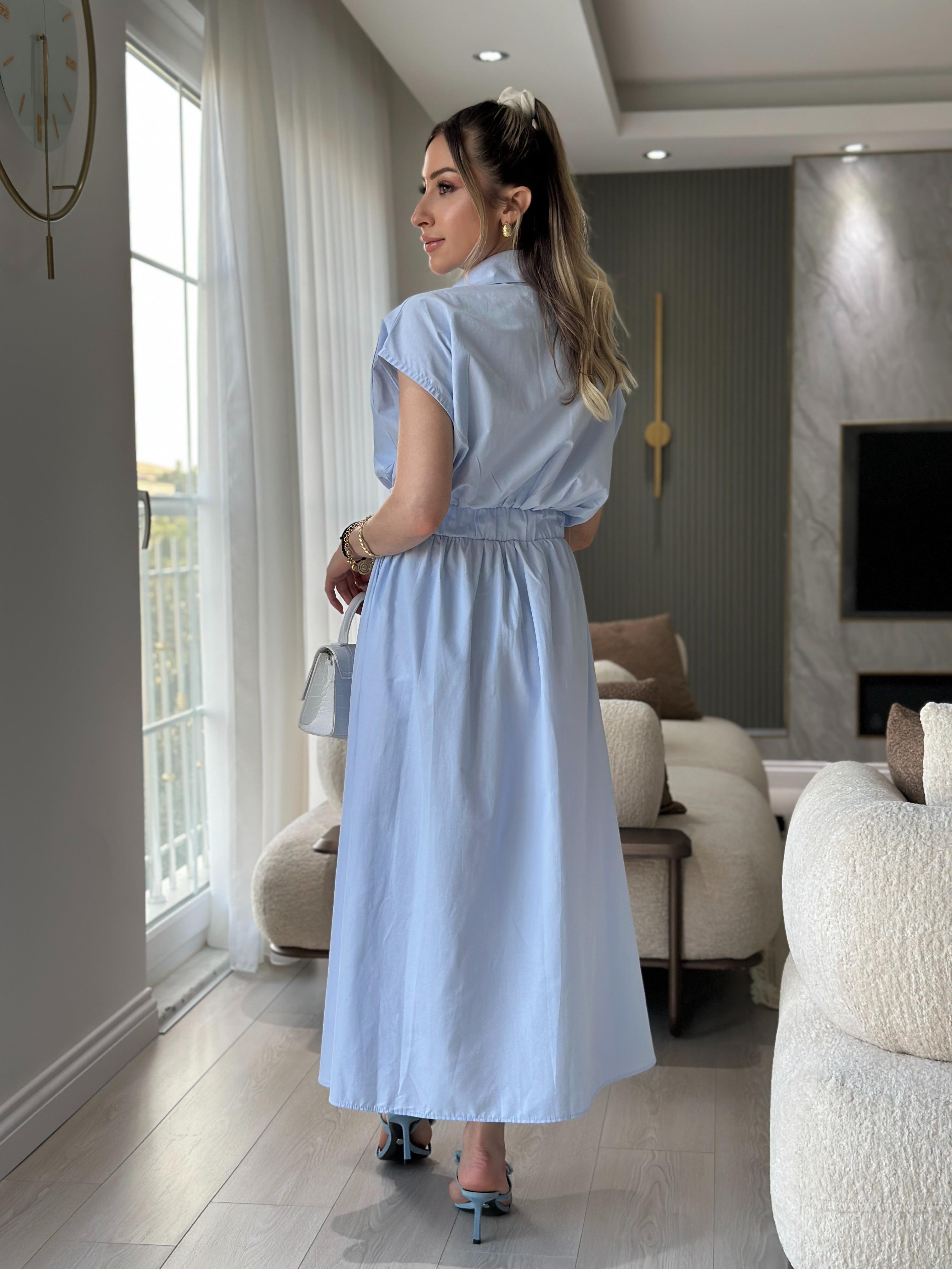 Premium  Uzun Elbise Fermuarlı Bebe Mavisi