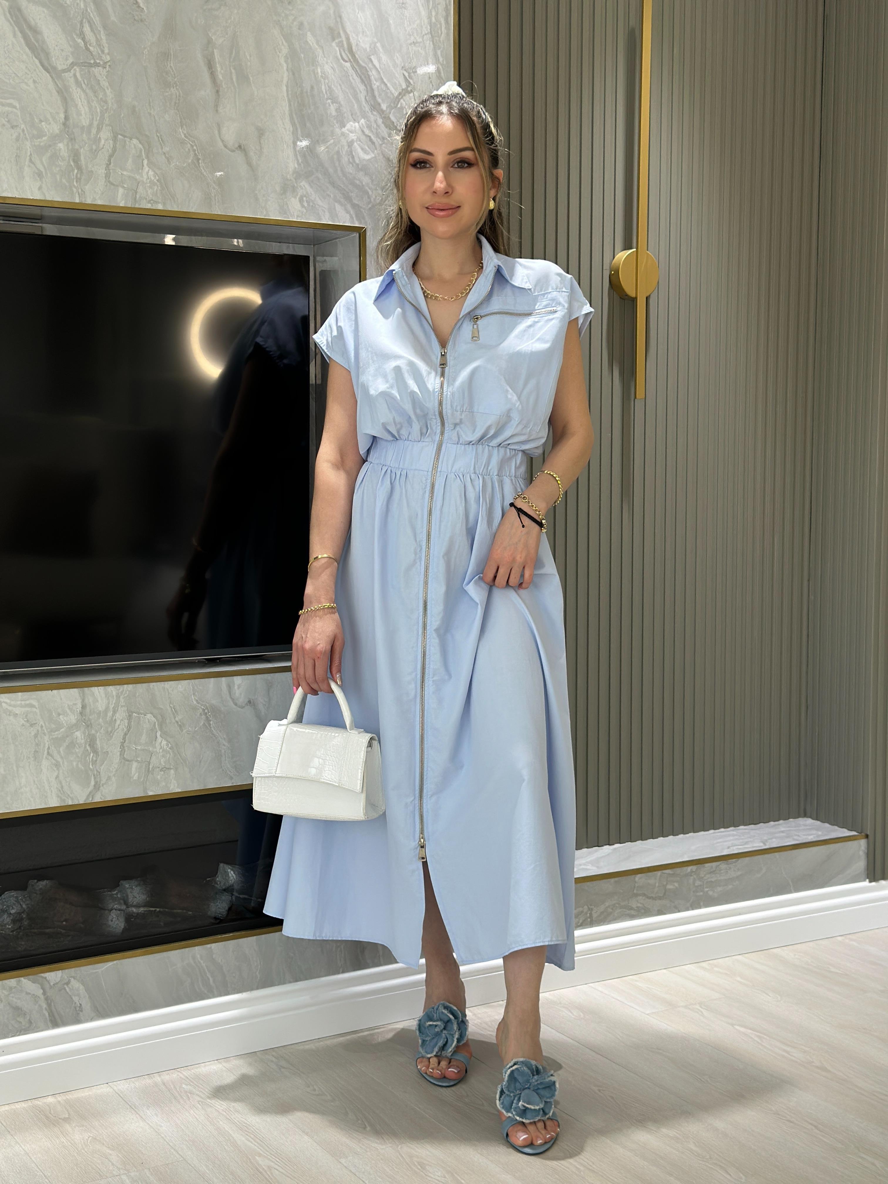 Premium  Uzun Elbise Fermuarlı Bebe Mavisi
