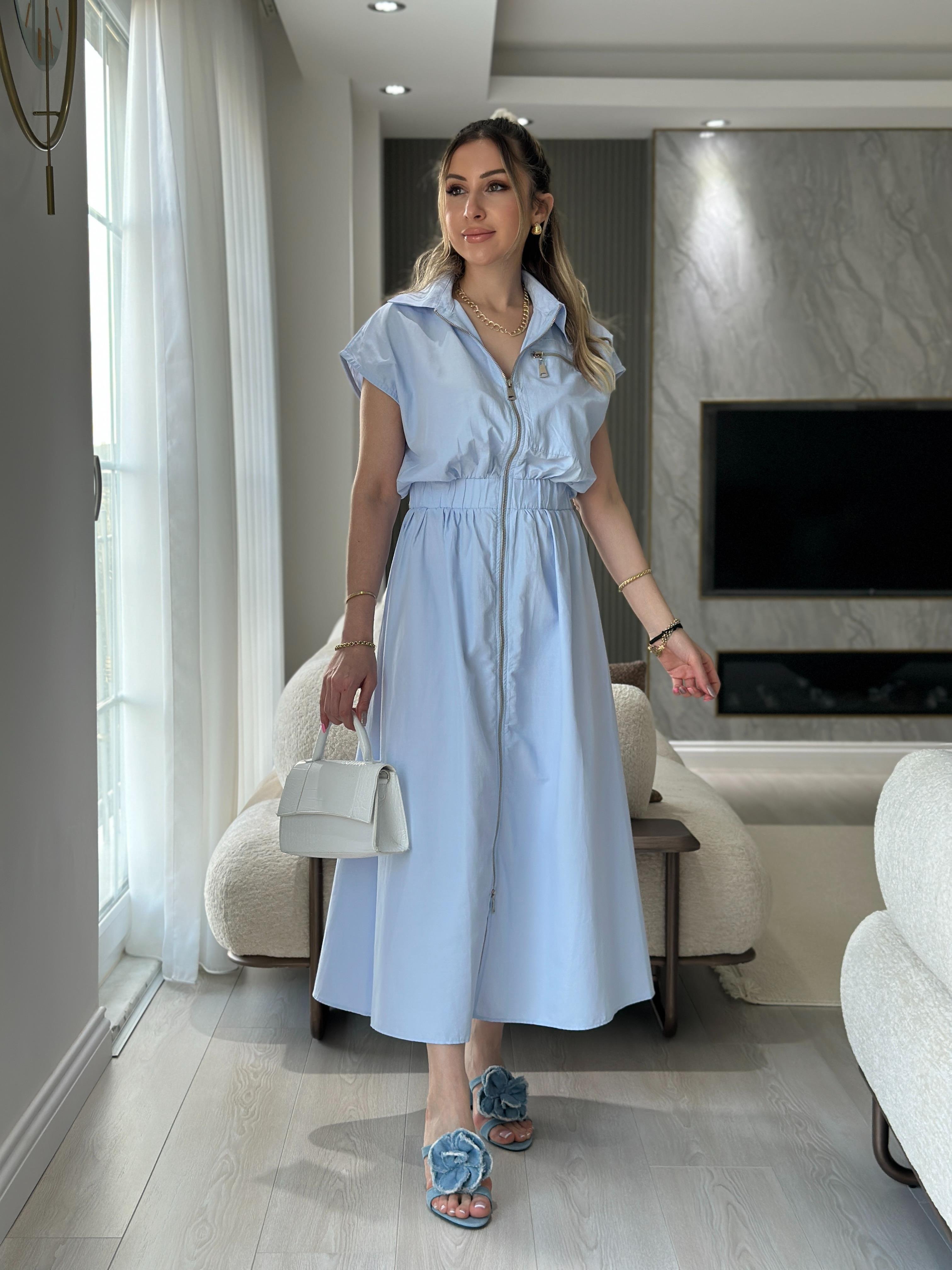 Premium  Uzun Elbise Fermuarlı Bebe Mavisi