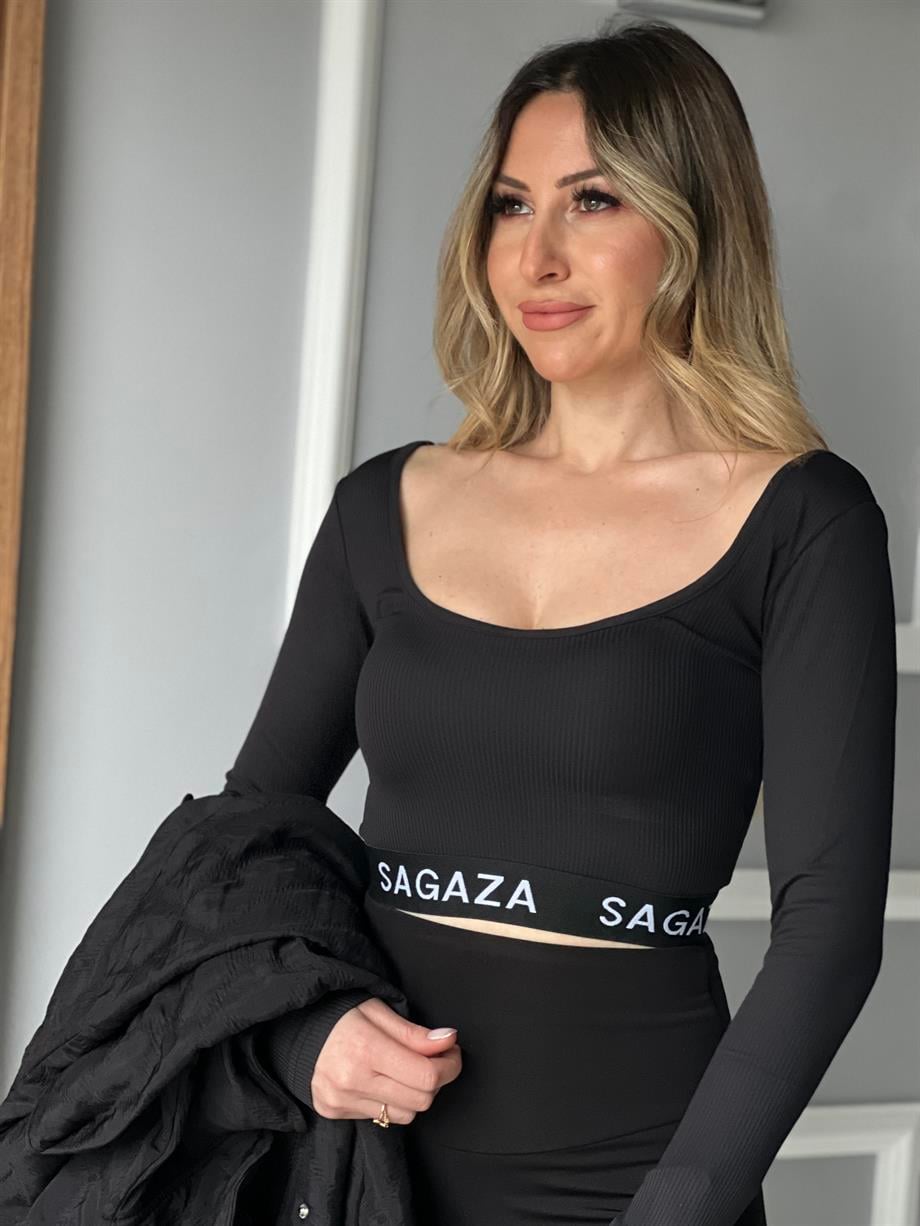 Siyah Uzun Kollu Crop