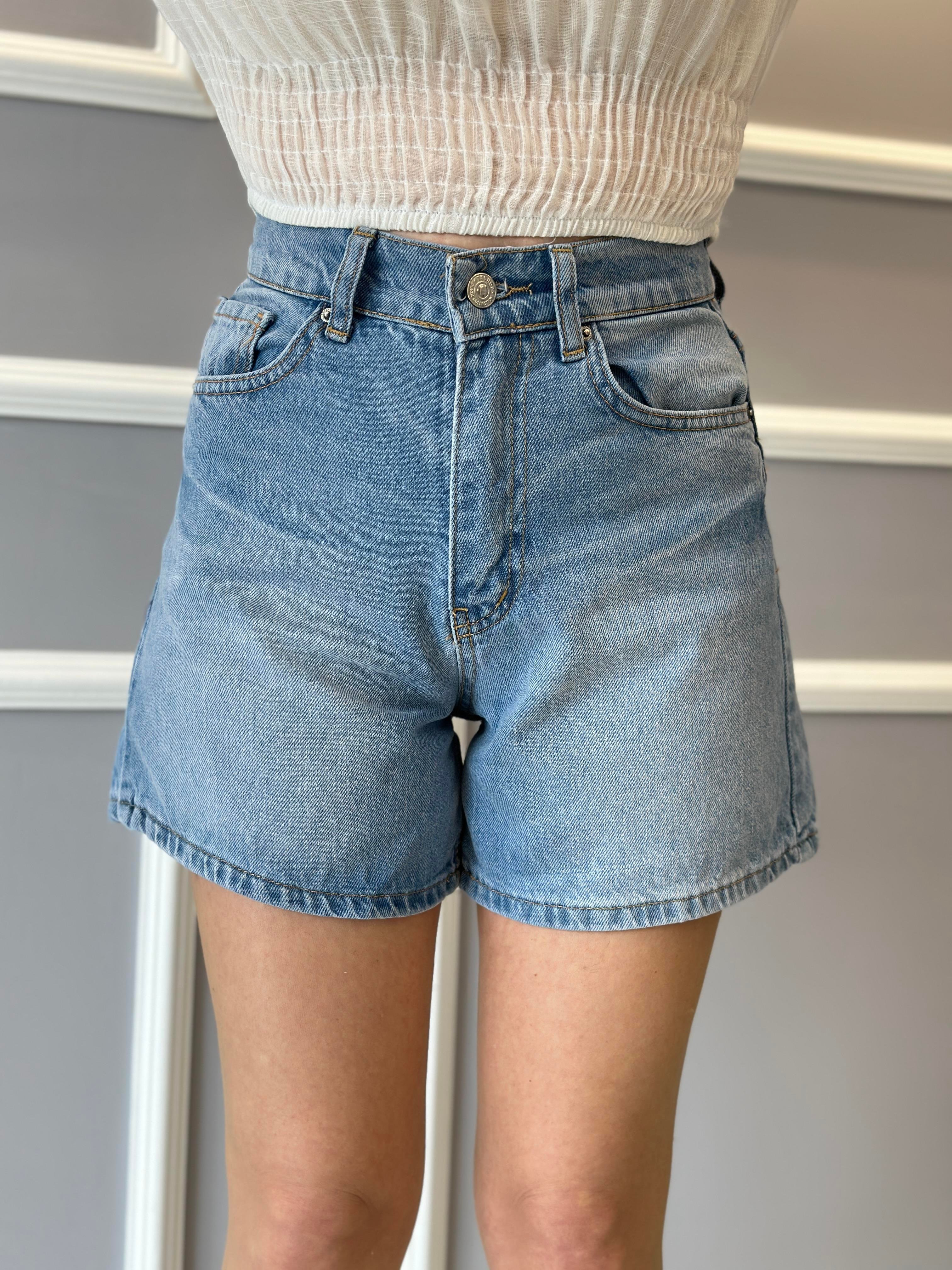 Şort Jeans Yıkamalı Mavi