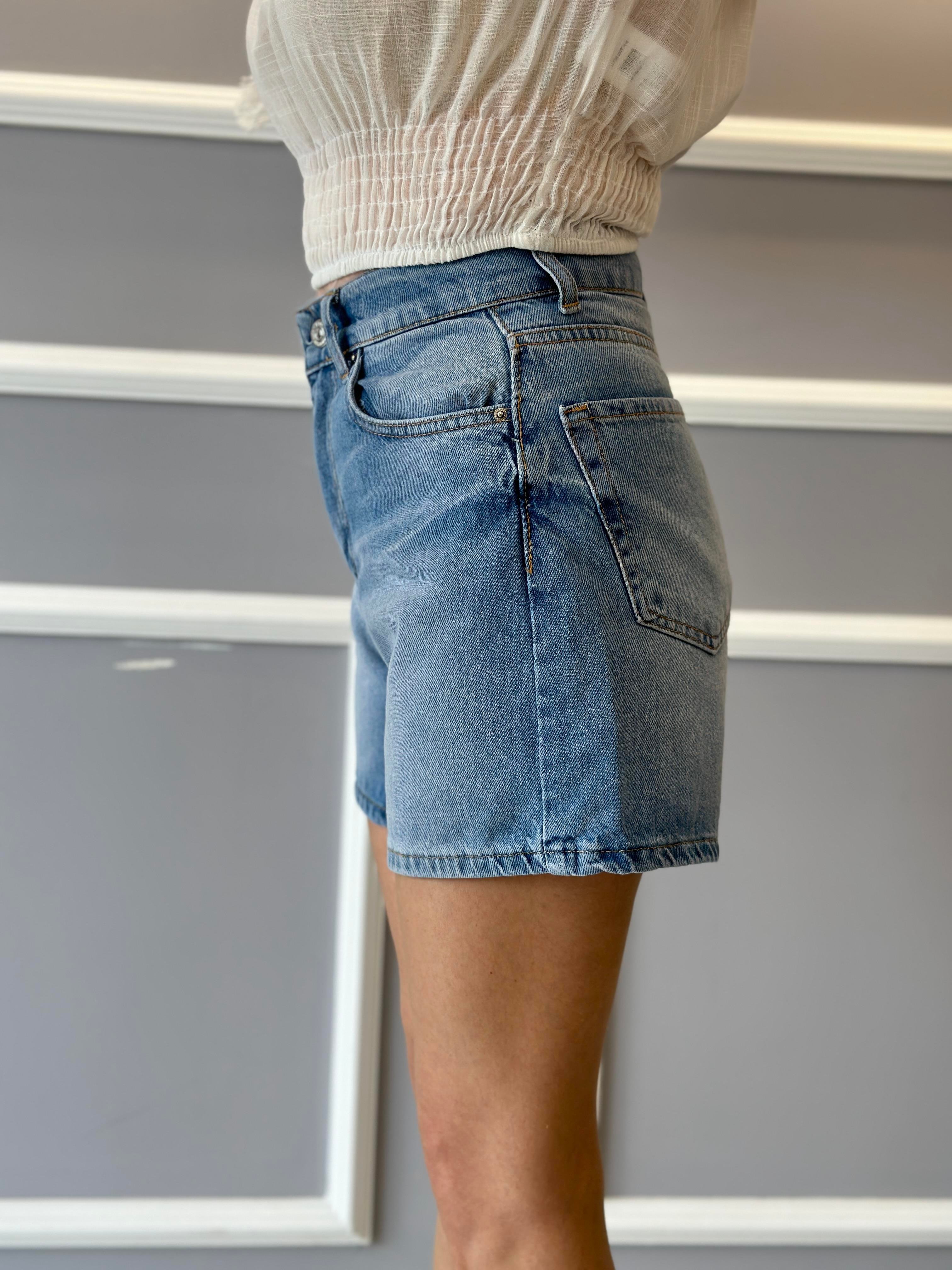 Şort Jeans Yıkamalı Mavi
