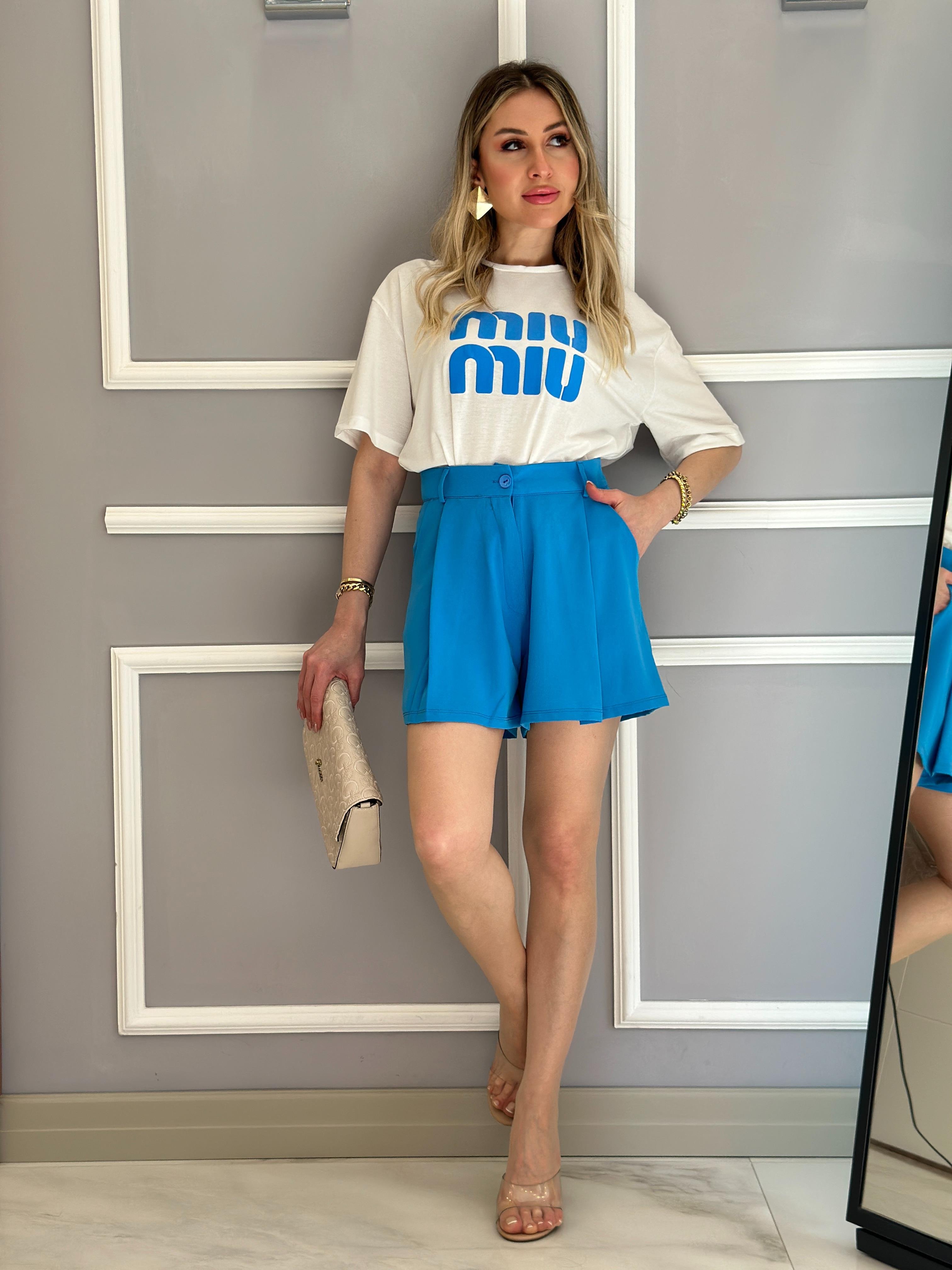 Şort Yüksek Bel Mavi