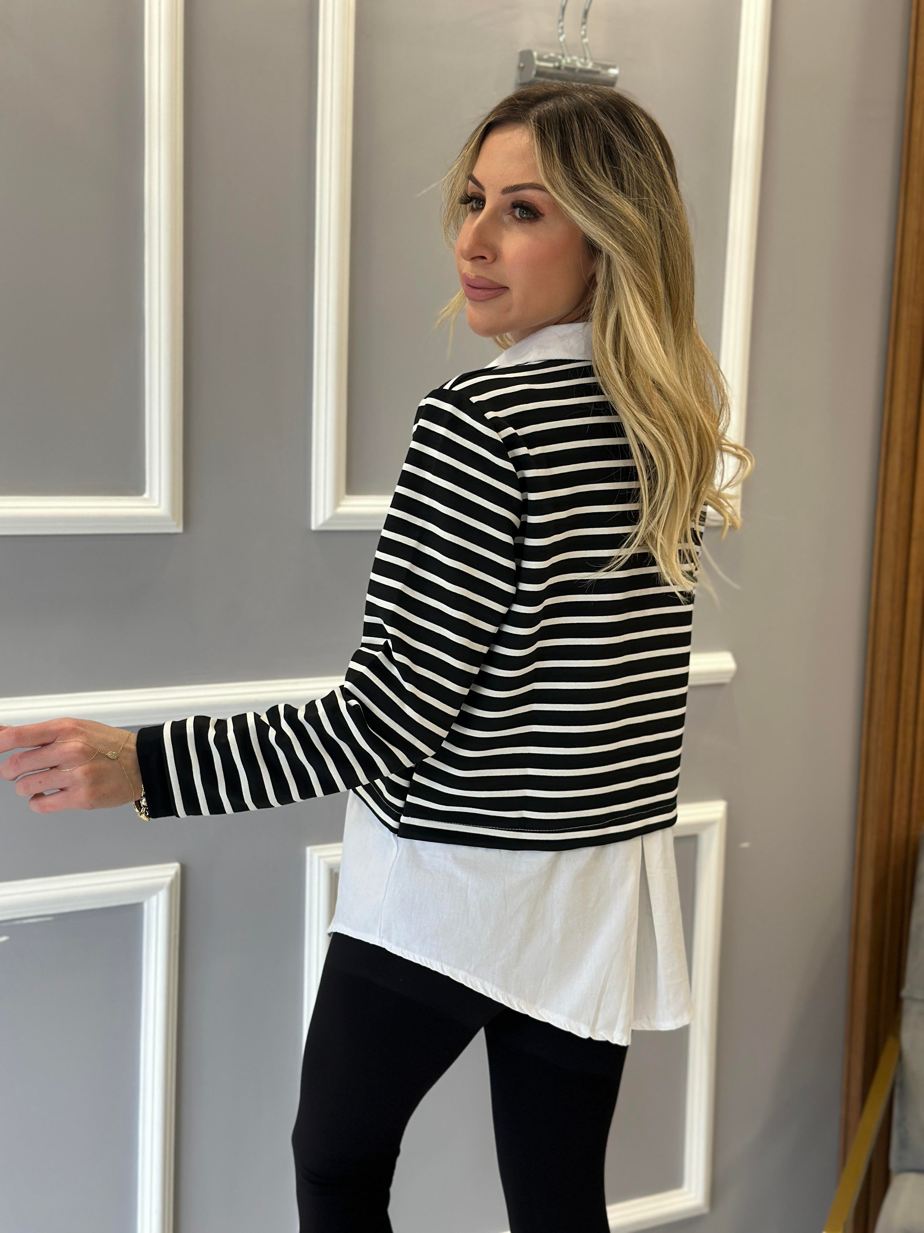 Sweatshirt Gömlek Detaylı Çizgili Mix