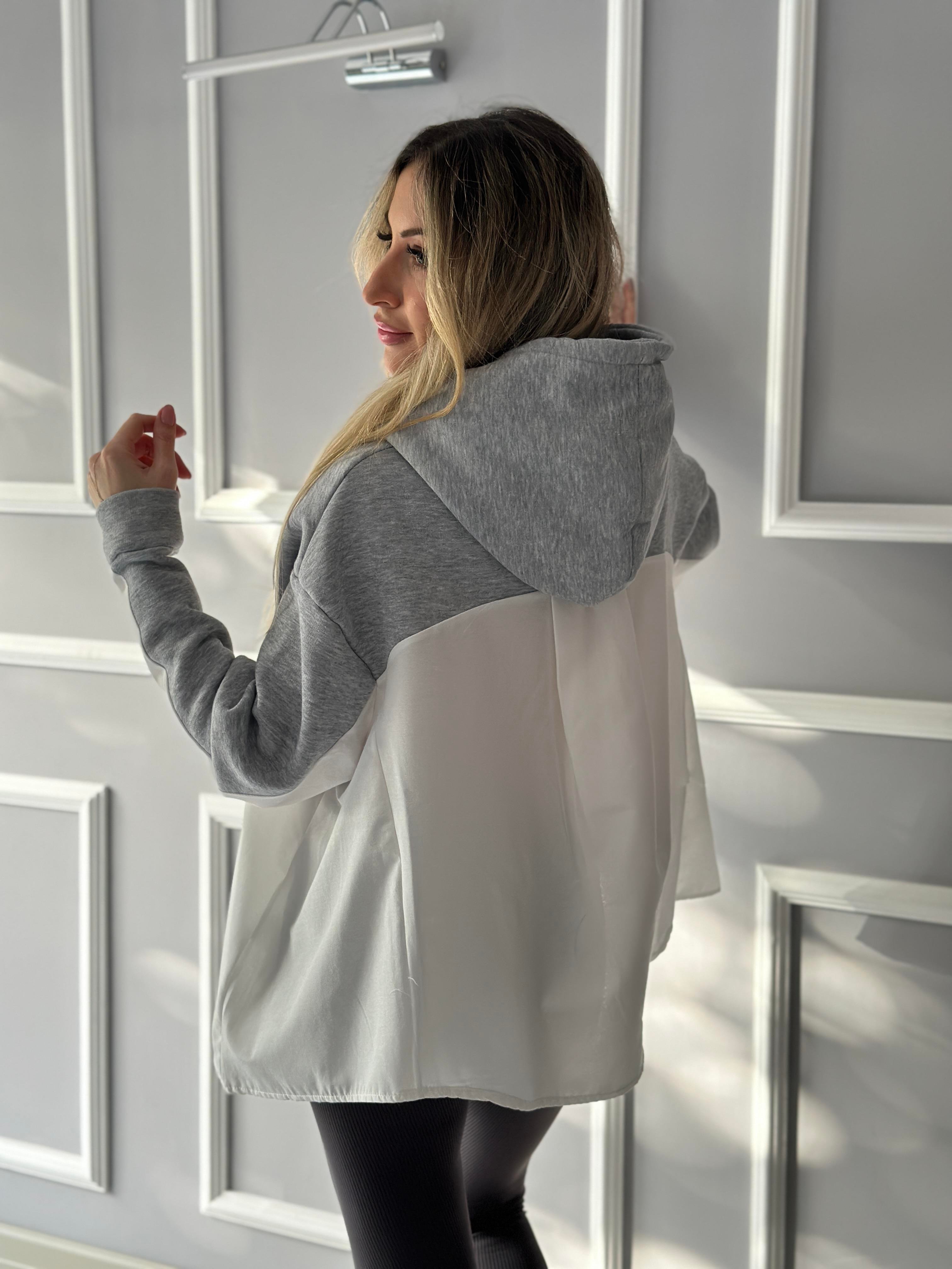 Sweatshirt Gri-Beyaz Gömlek Detaylı