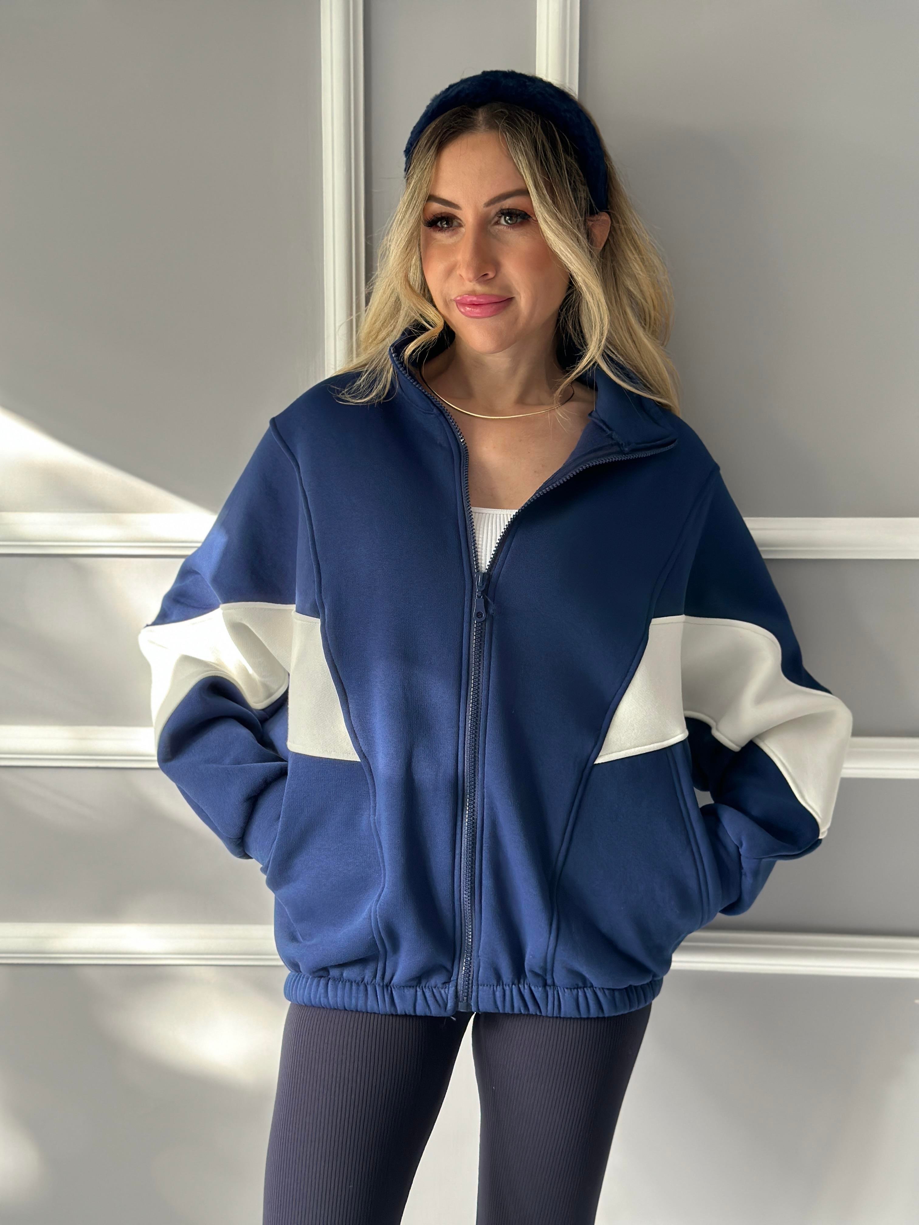 Sweatshirt Mix Fermuarlı Lacivert