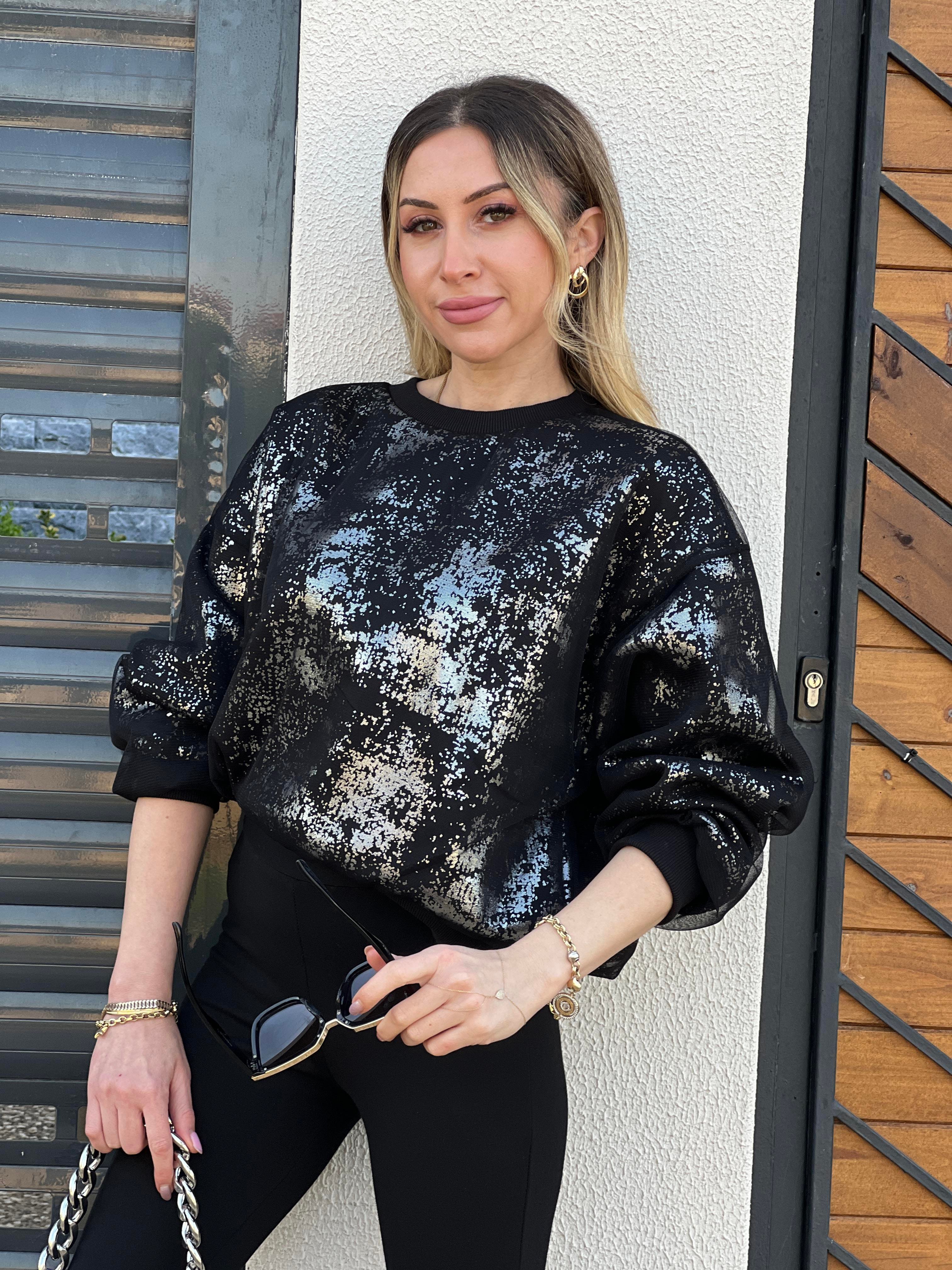 Sweatshirt Siyah-Silver Glitter 