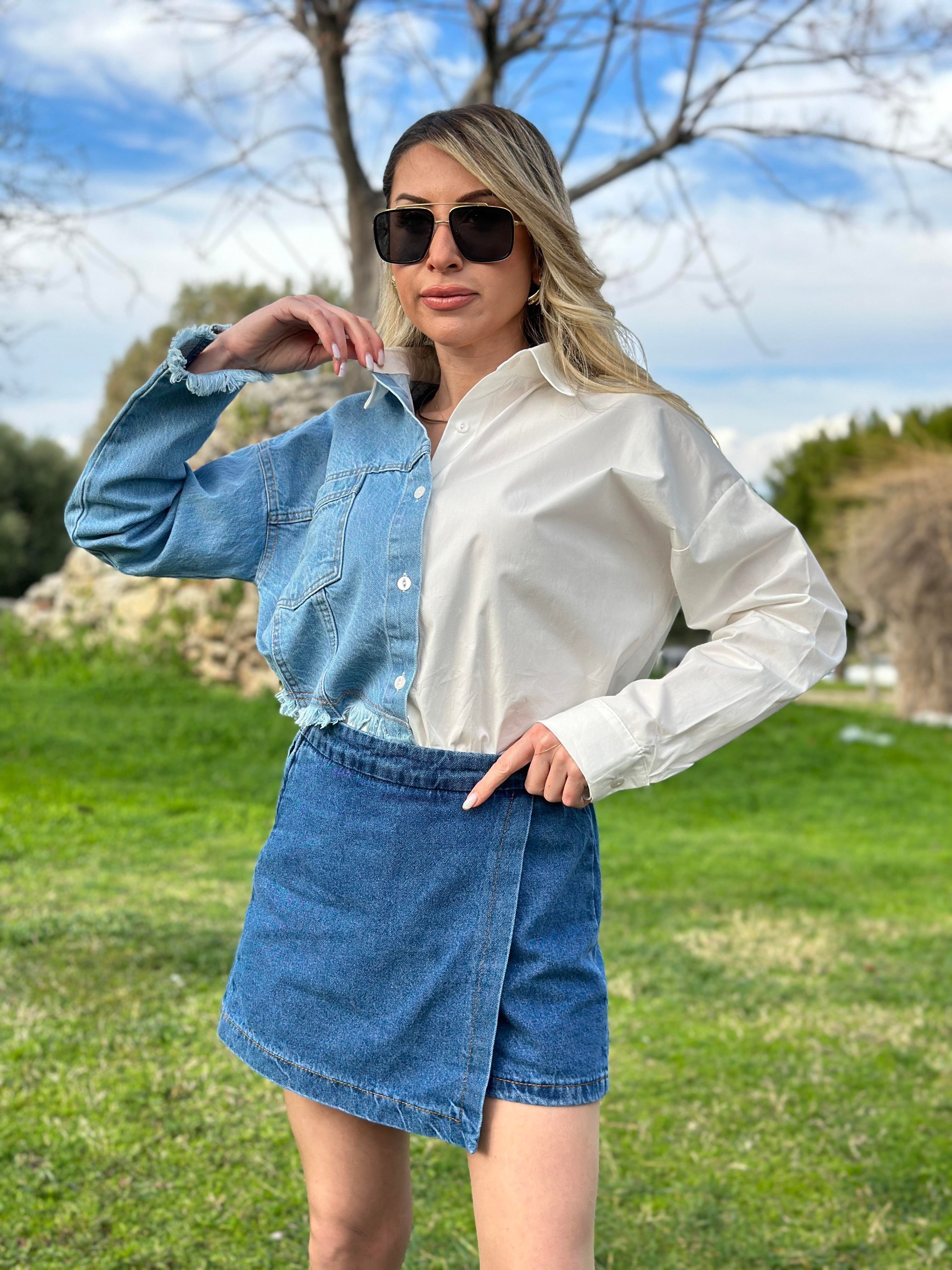 Tali Jeans Şort Etek Mavi