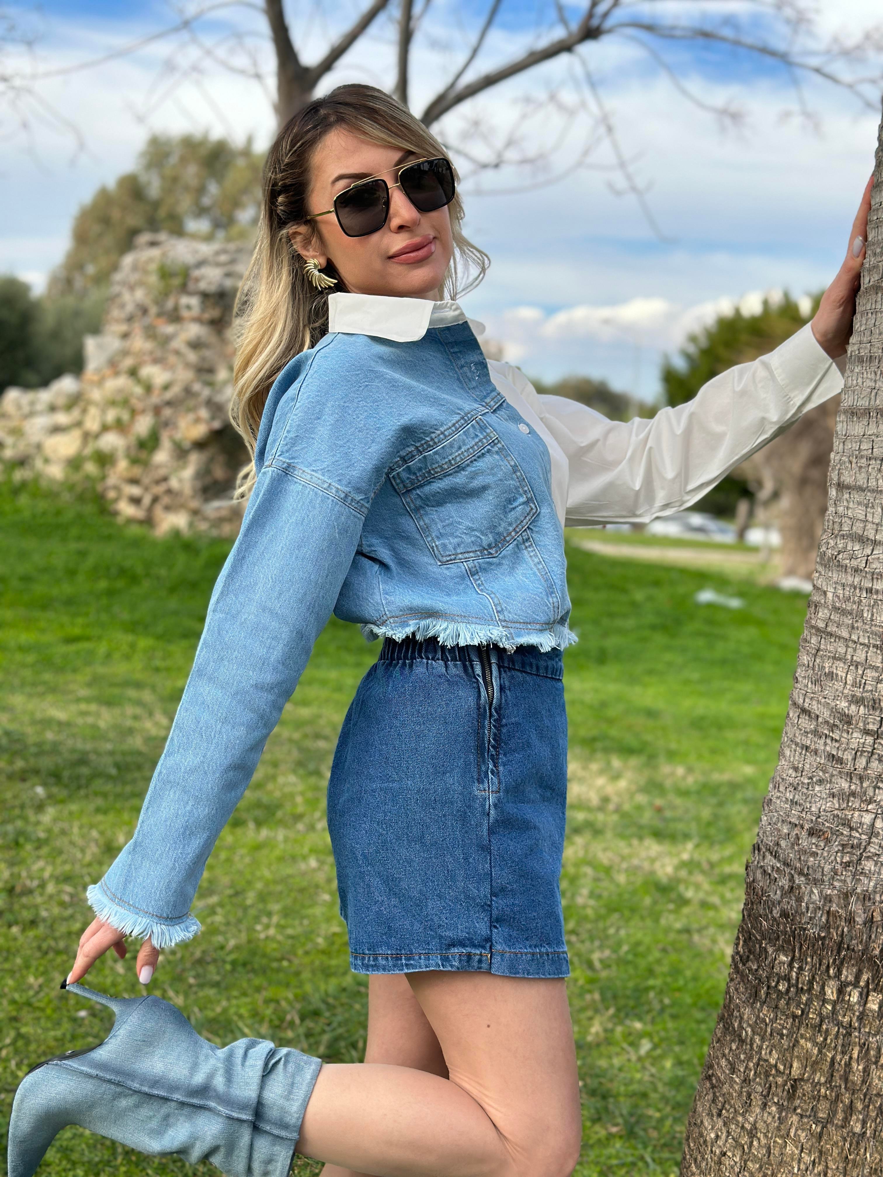 Tali Jeans Şort Etek Mavi