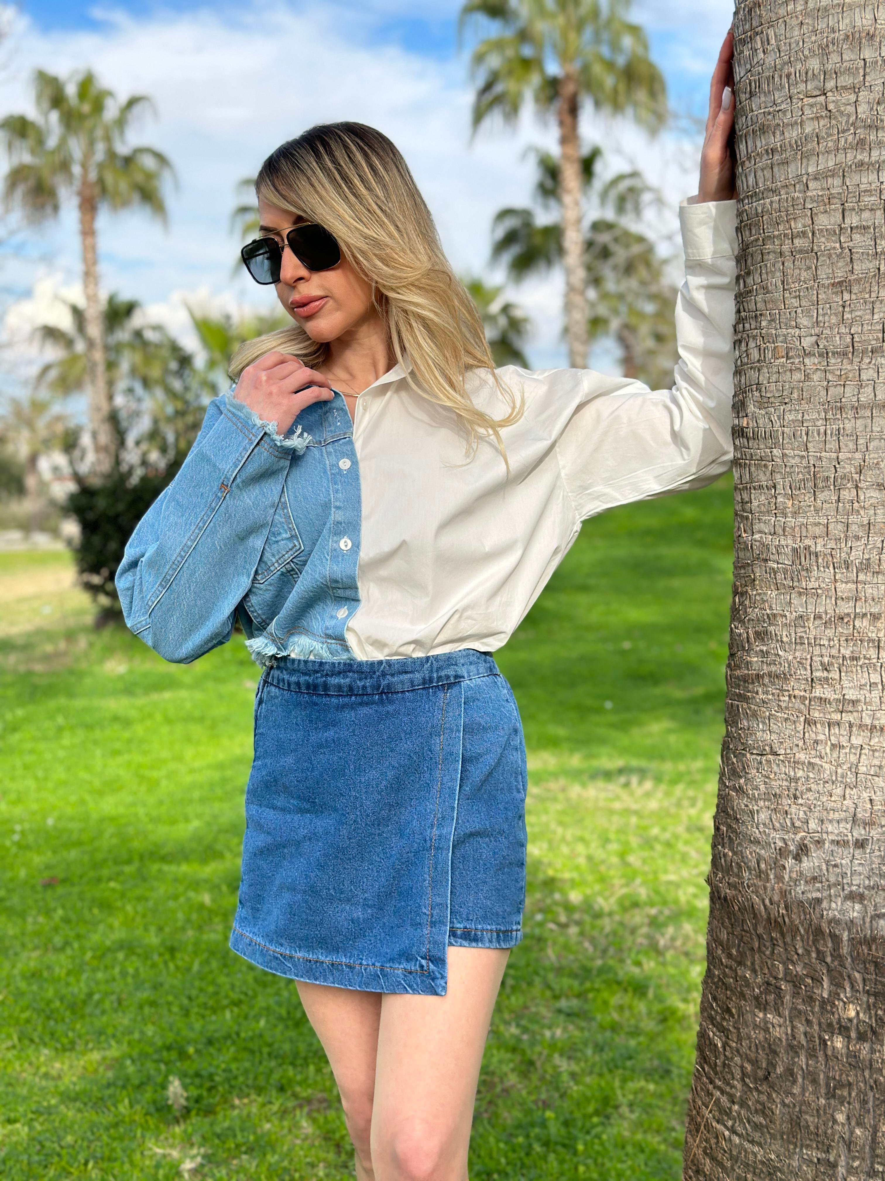 Tali Jeans Şort Etek Mavi