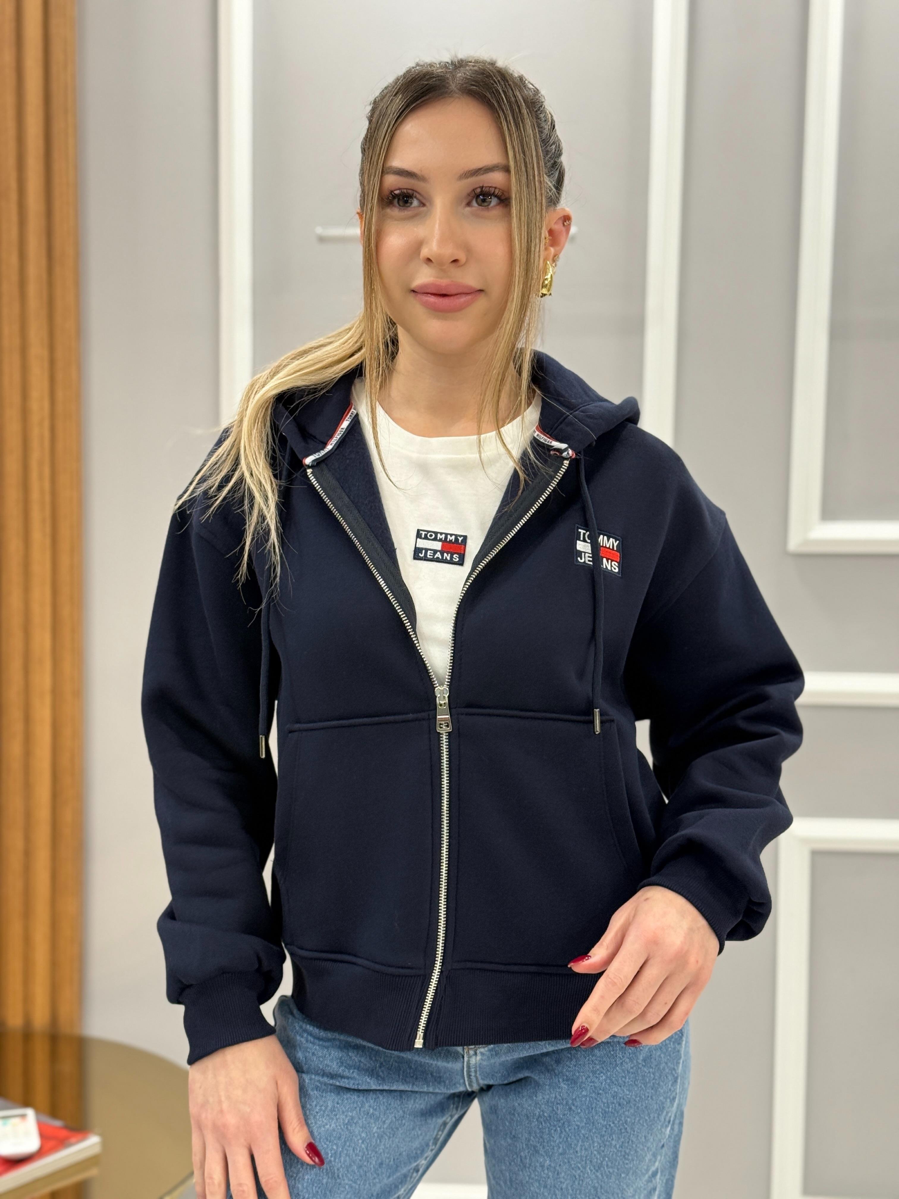 Th Fermuarlı Ceket Sweat Şardonlu Boyu 55 cm Lacivert 