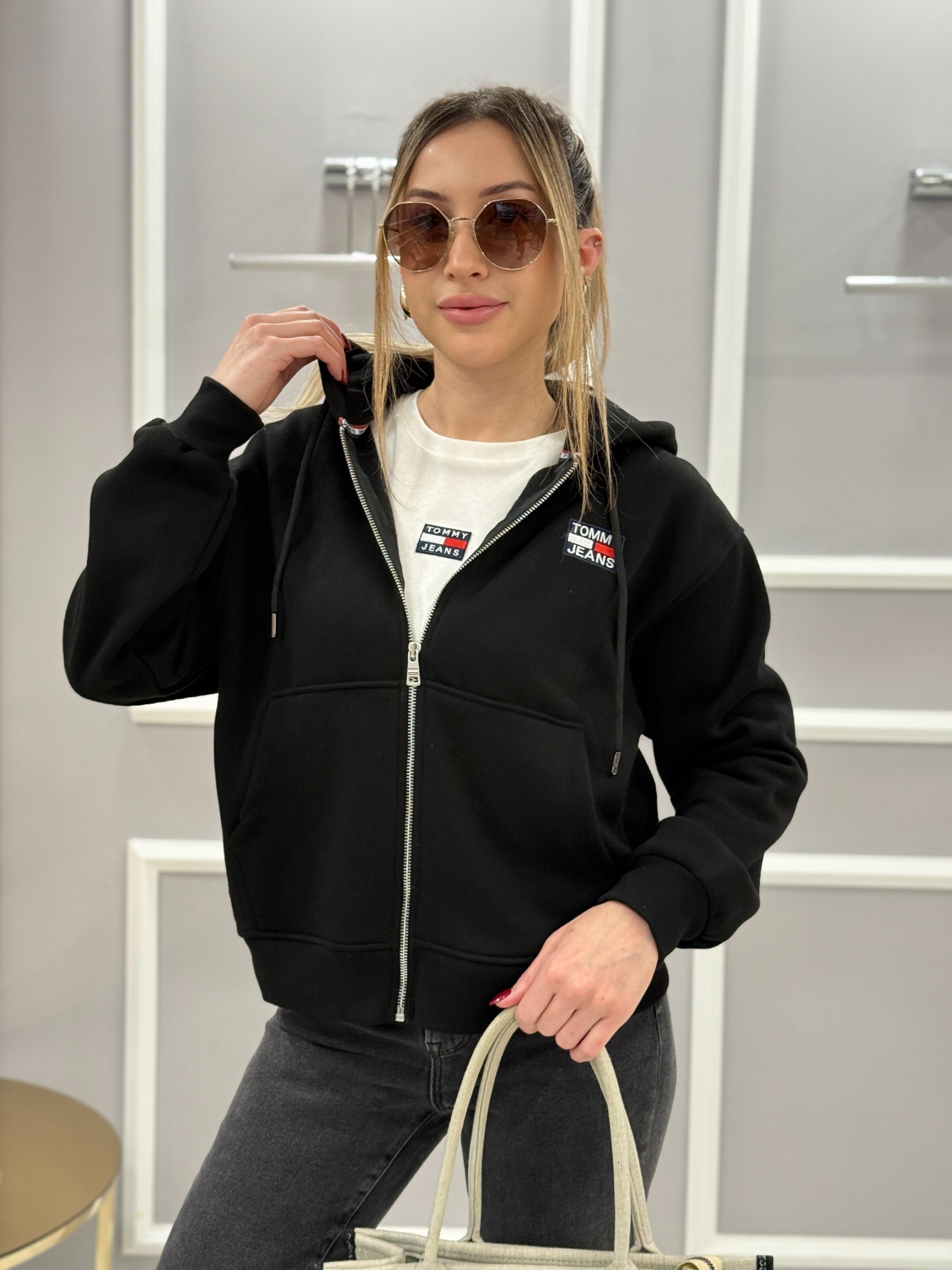 Th Fermuarlı Ceket Sweat Şardonlu Boyu 55 cm Siyah