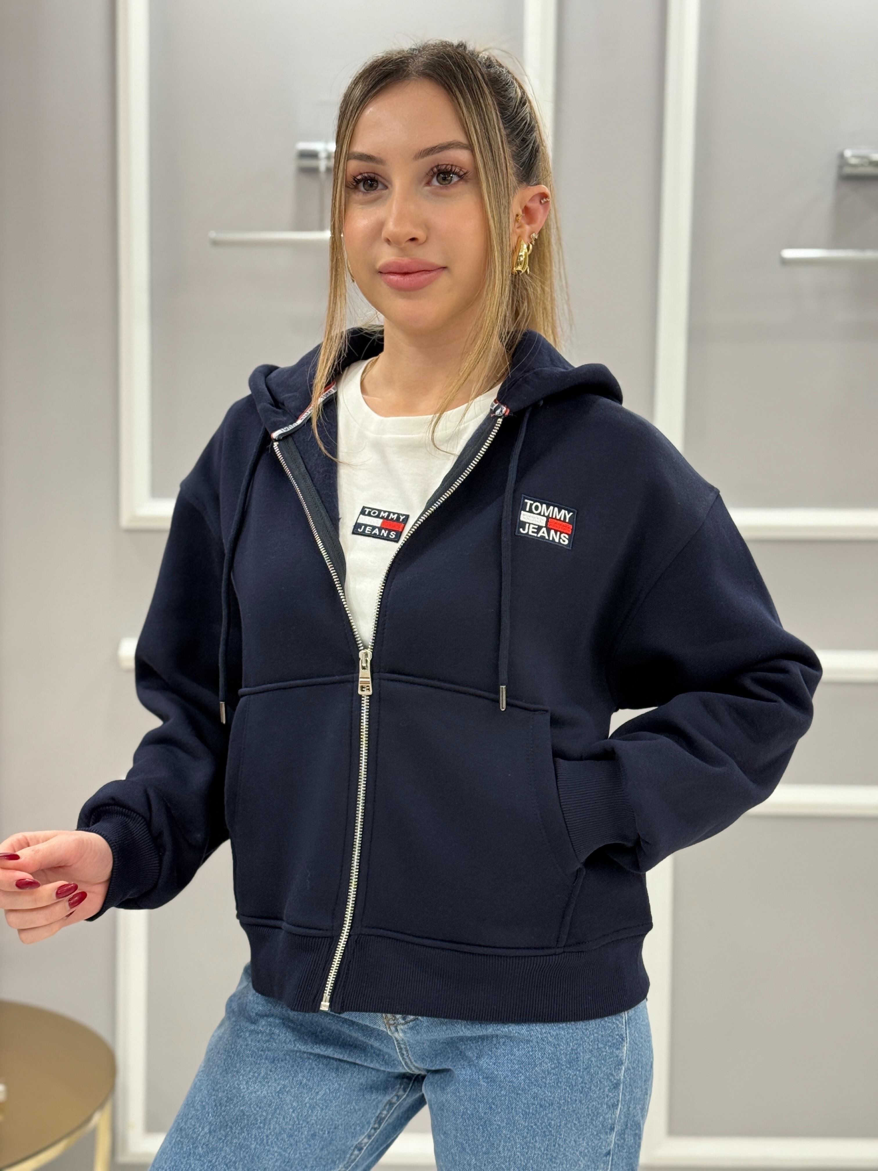 Th Fermuarlı Ceket Sweat Şardonlu Boyu 55 cm Lacivert 