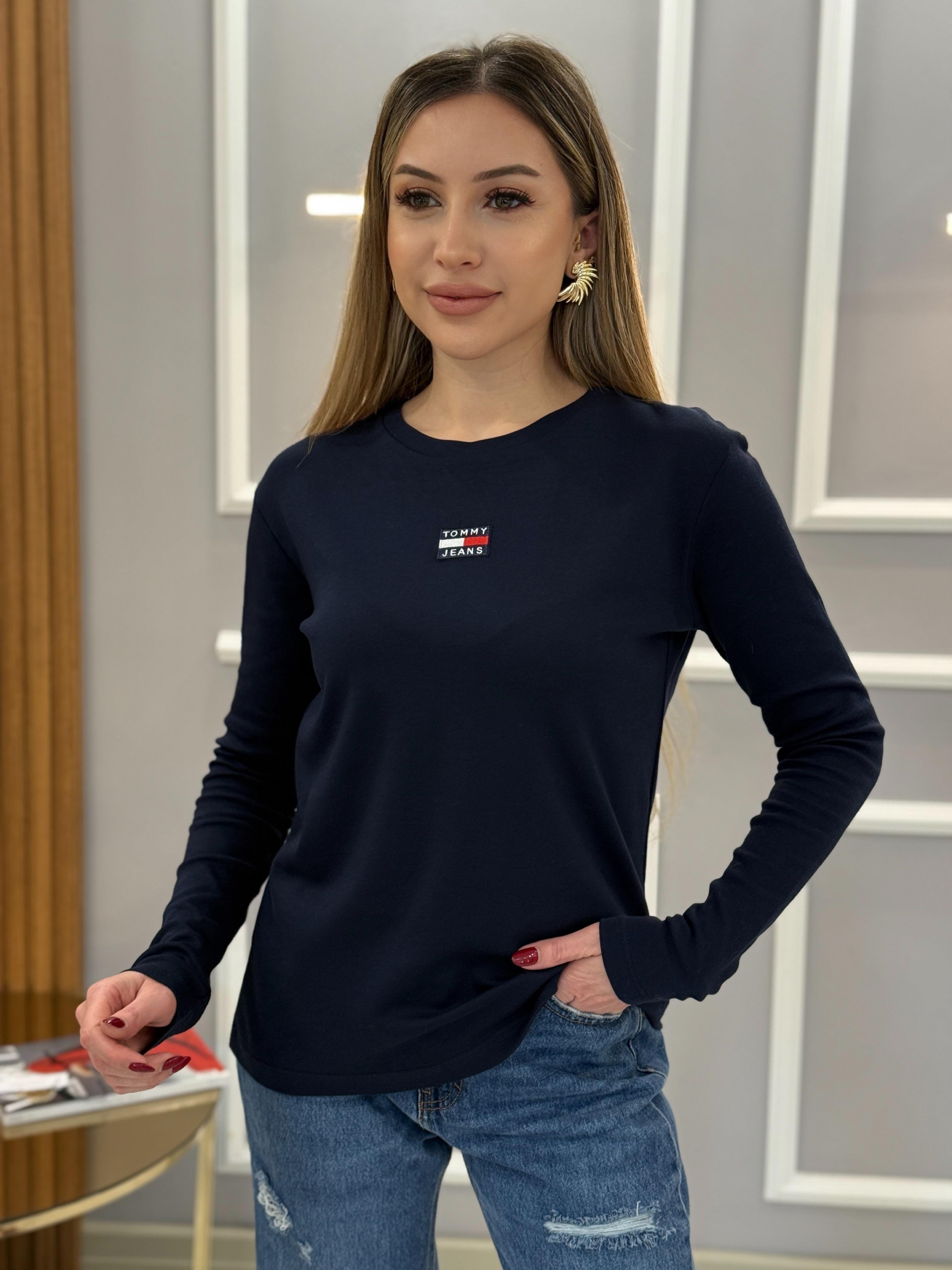 Th Oversize Basic Likralı Bluz Lacivert 65cm Boy 