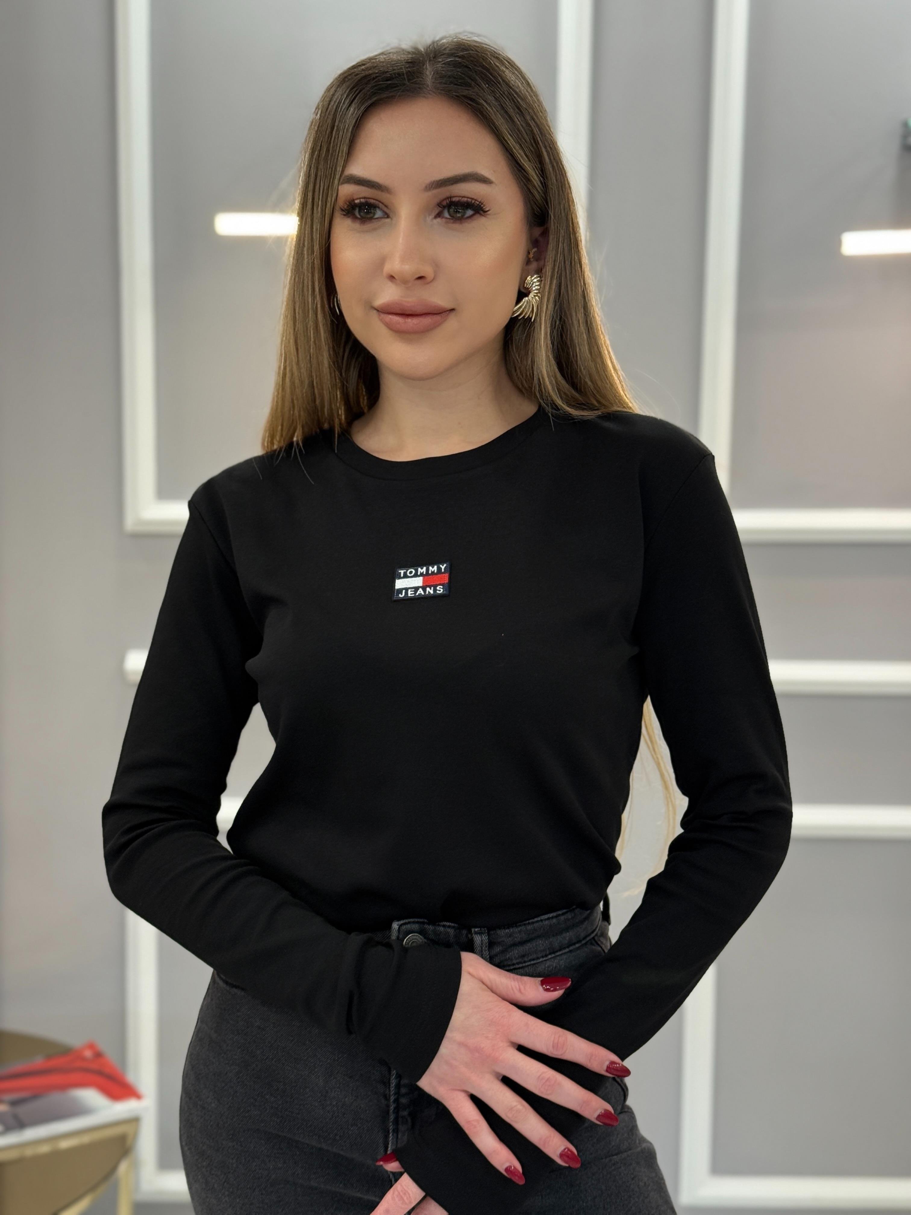 Th Oversize Basic Likralı Bluz Siyah 65cm Boy 