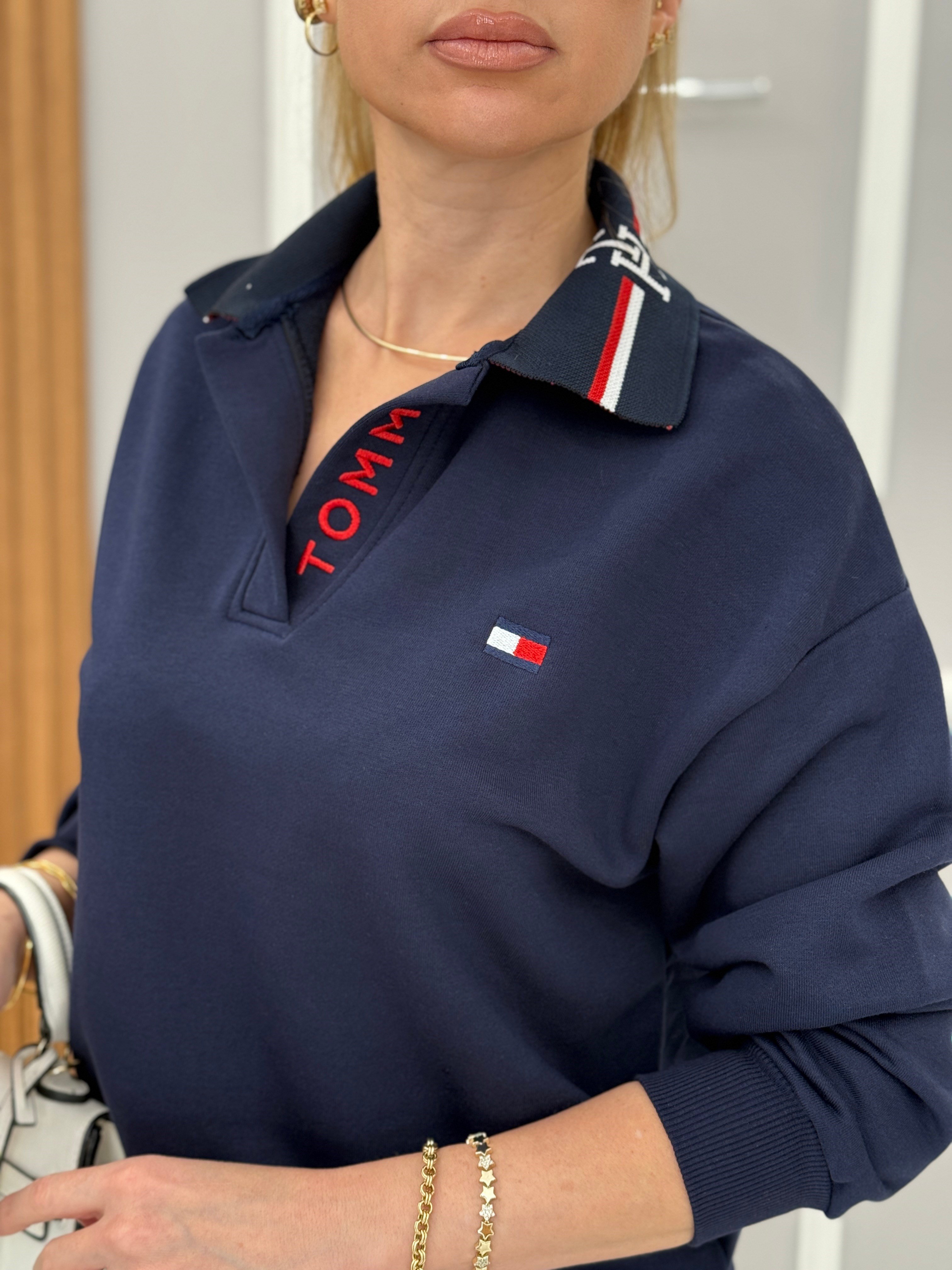 TH Premium Yakası Yazı Detaylı Sweatshirt Lacivert