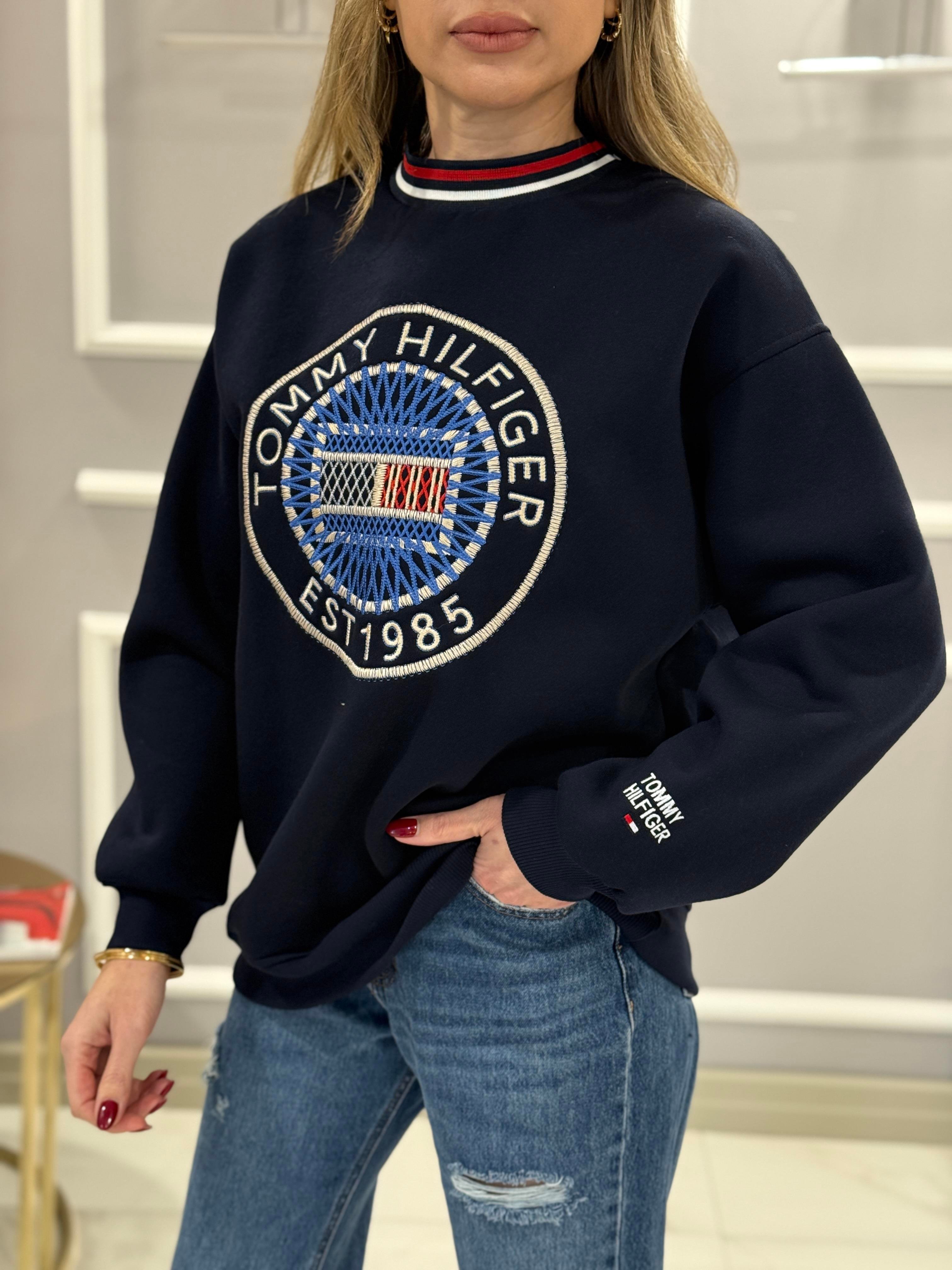 Th Şardonlu Nakış Detaylı Boyu 65cm Sweat Lacivert 