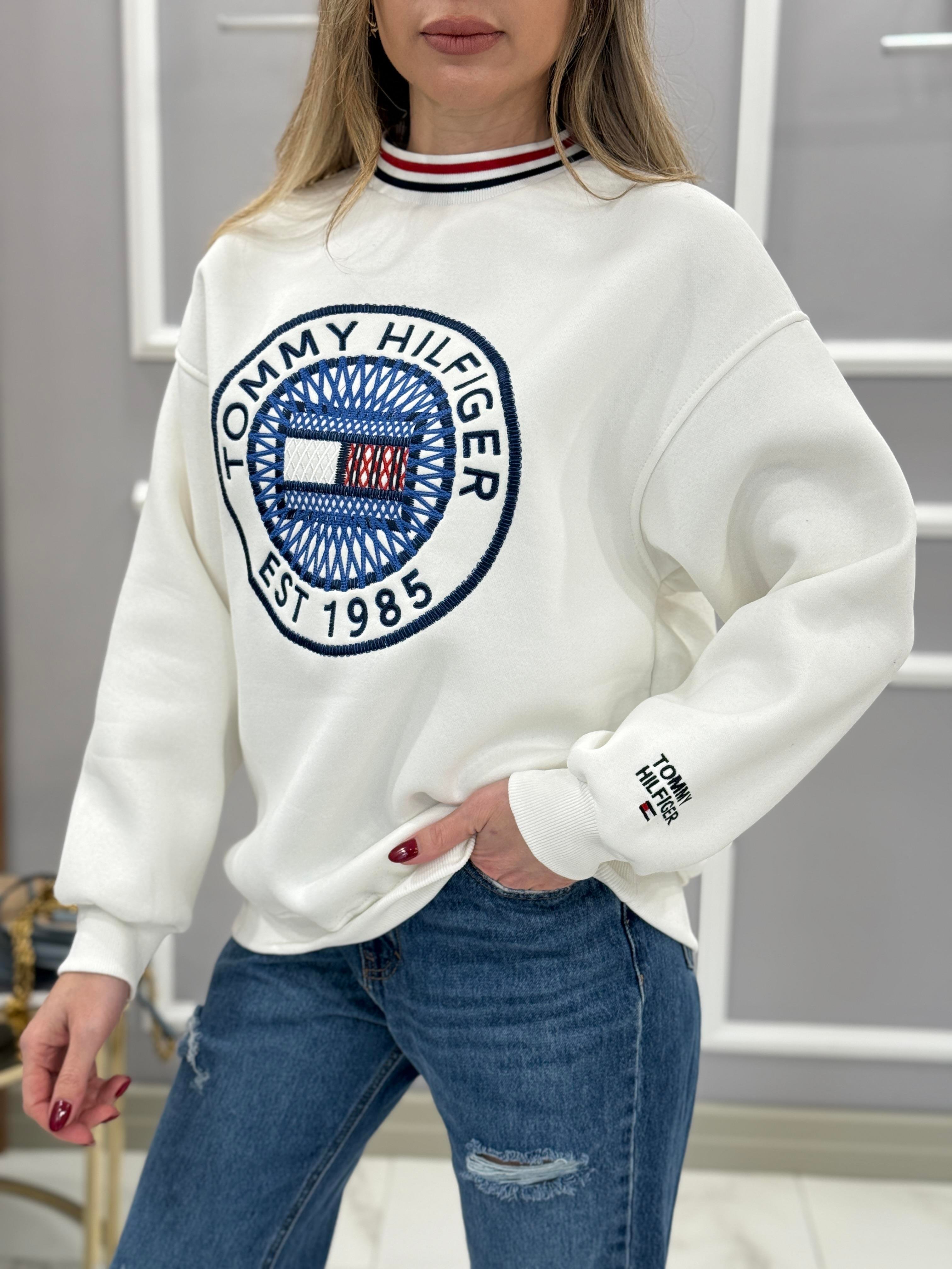 Th Şardonlu Nakış Detaylı Boyu 65cm Sweat Beyaz 