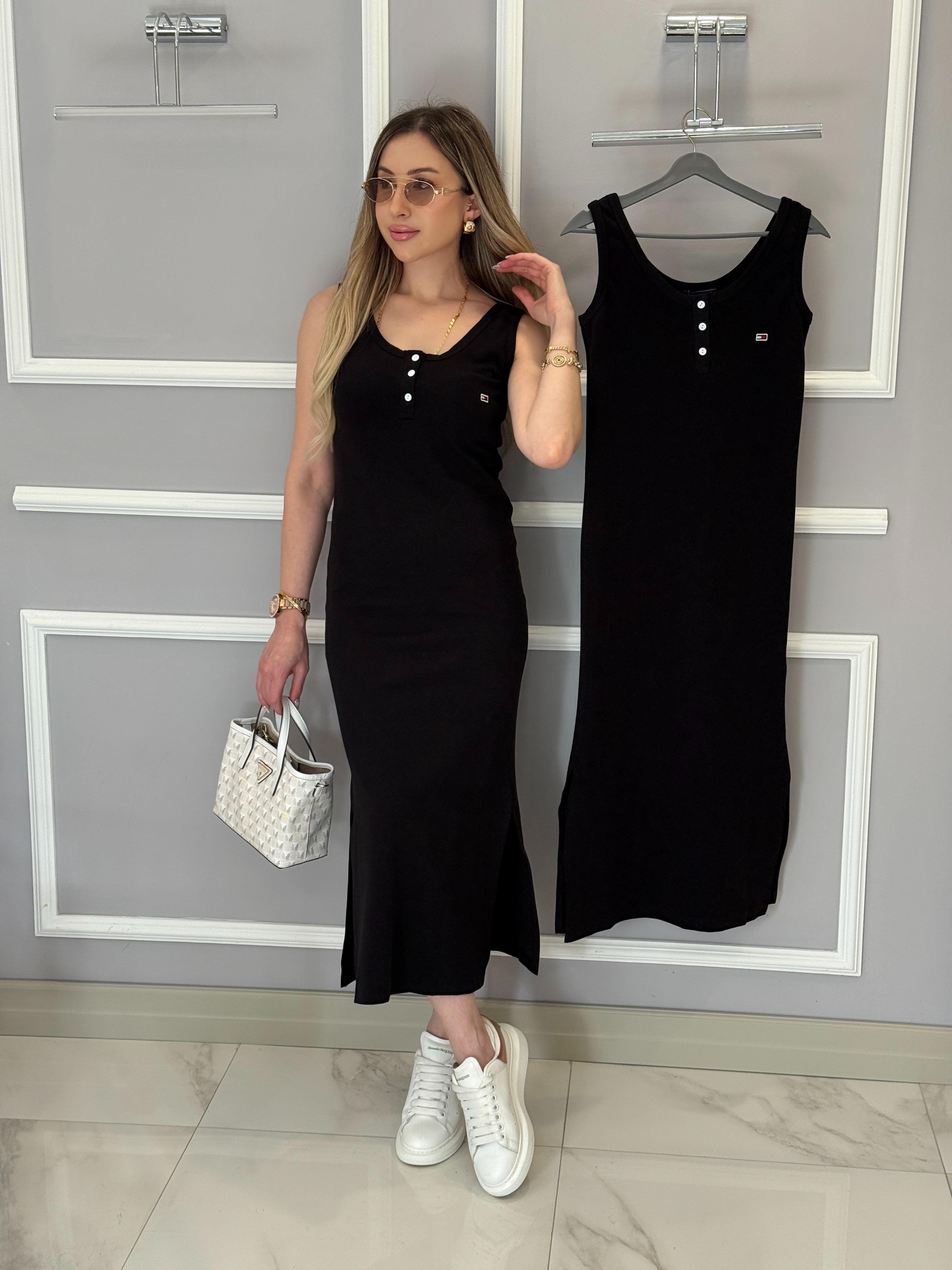 Th Yandan Yırtmaçlı Likralı Siyah Elbise 116 cm