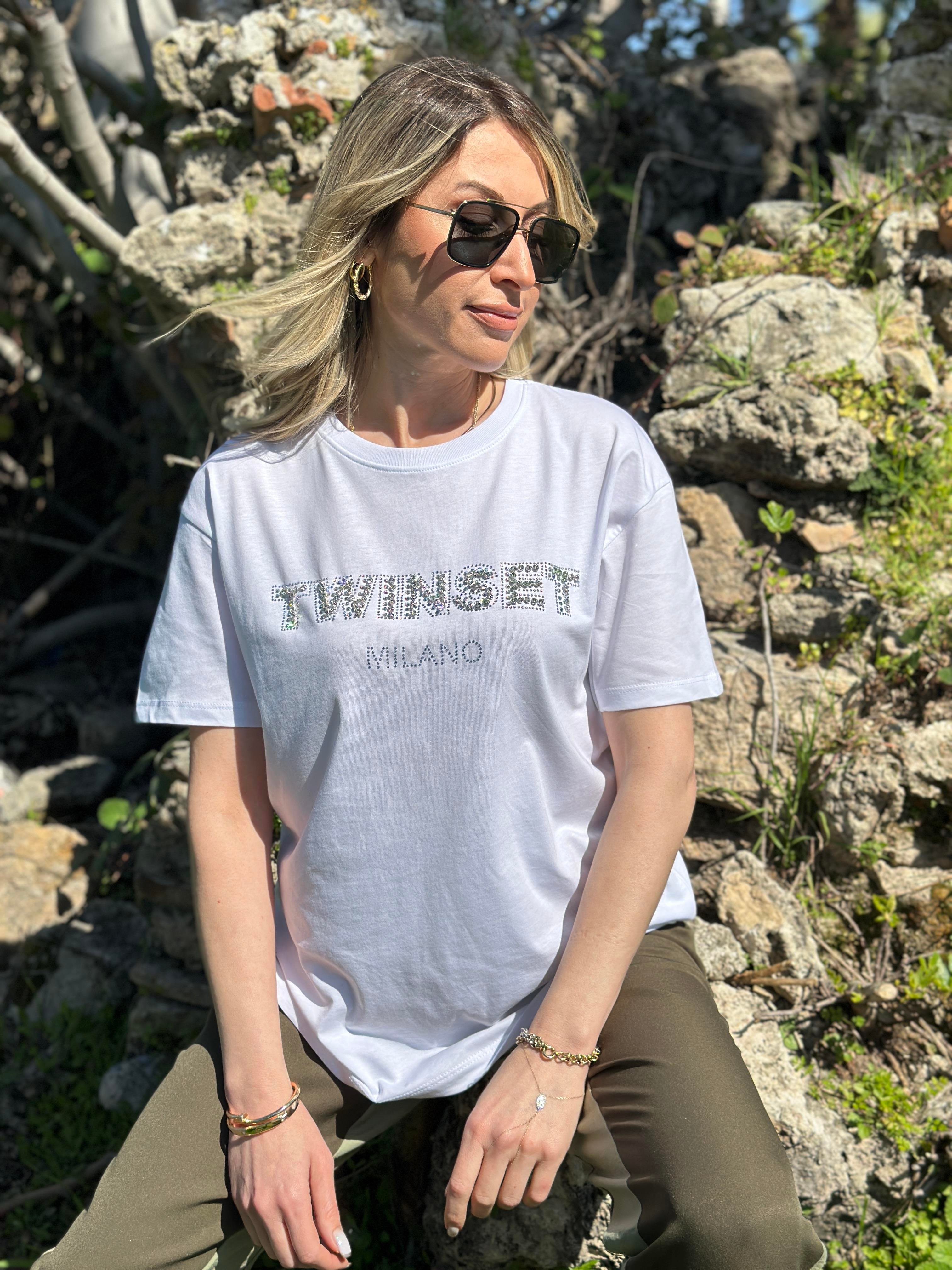 Tvt T-shirt Taşlı Kısa Kol Beyaz