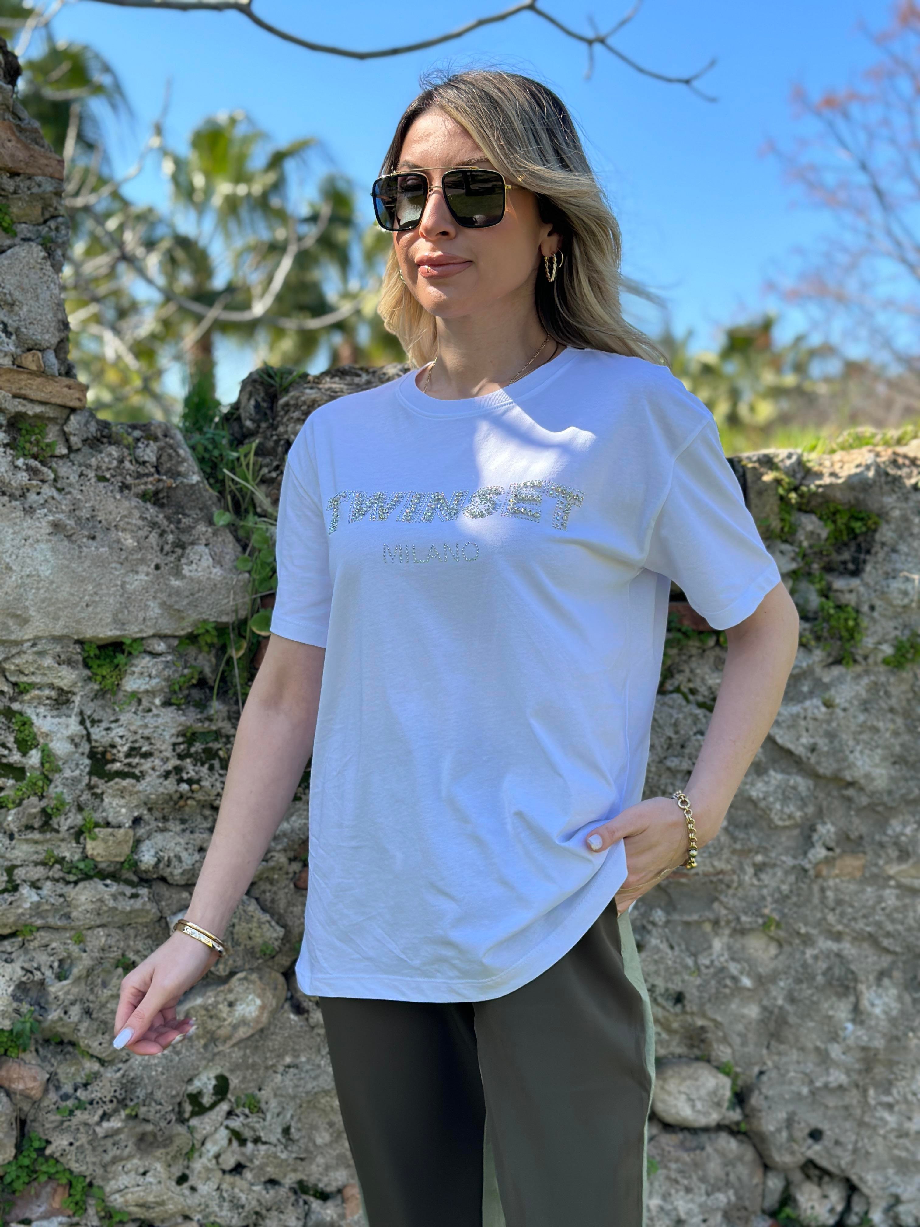 Tvt T-shirt Taşlı Kısa Kol Beyaz