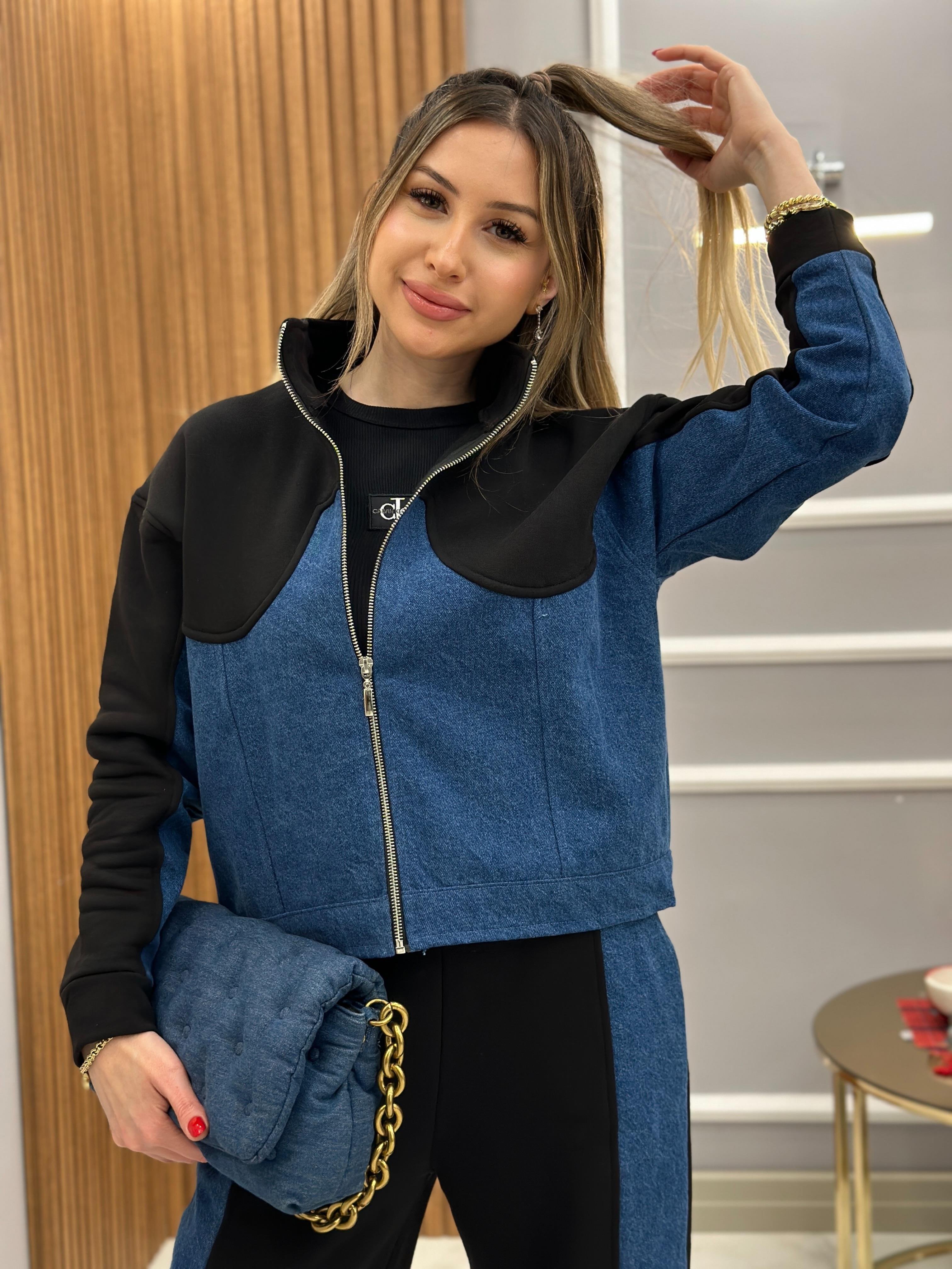 Tw Eşofman Takımı Kot Detaylı Fermuarlı Siyah Kot Mix