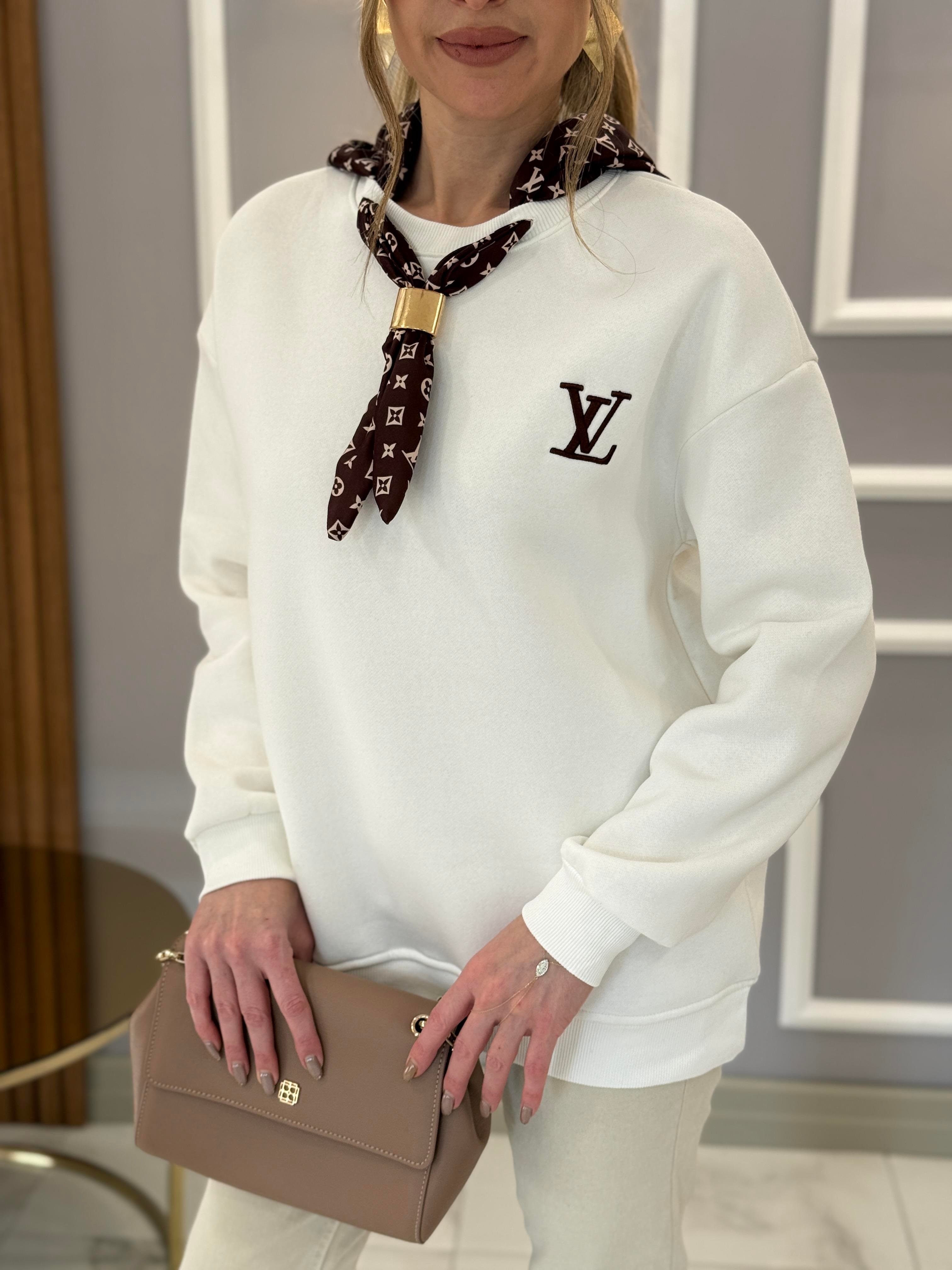VT Fularlı Şardonlu Beyaz Sweatshirt