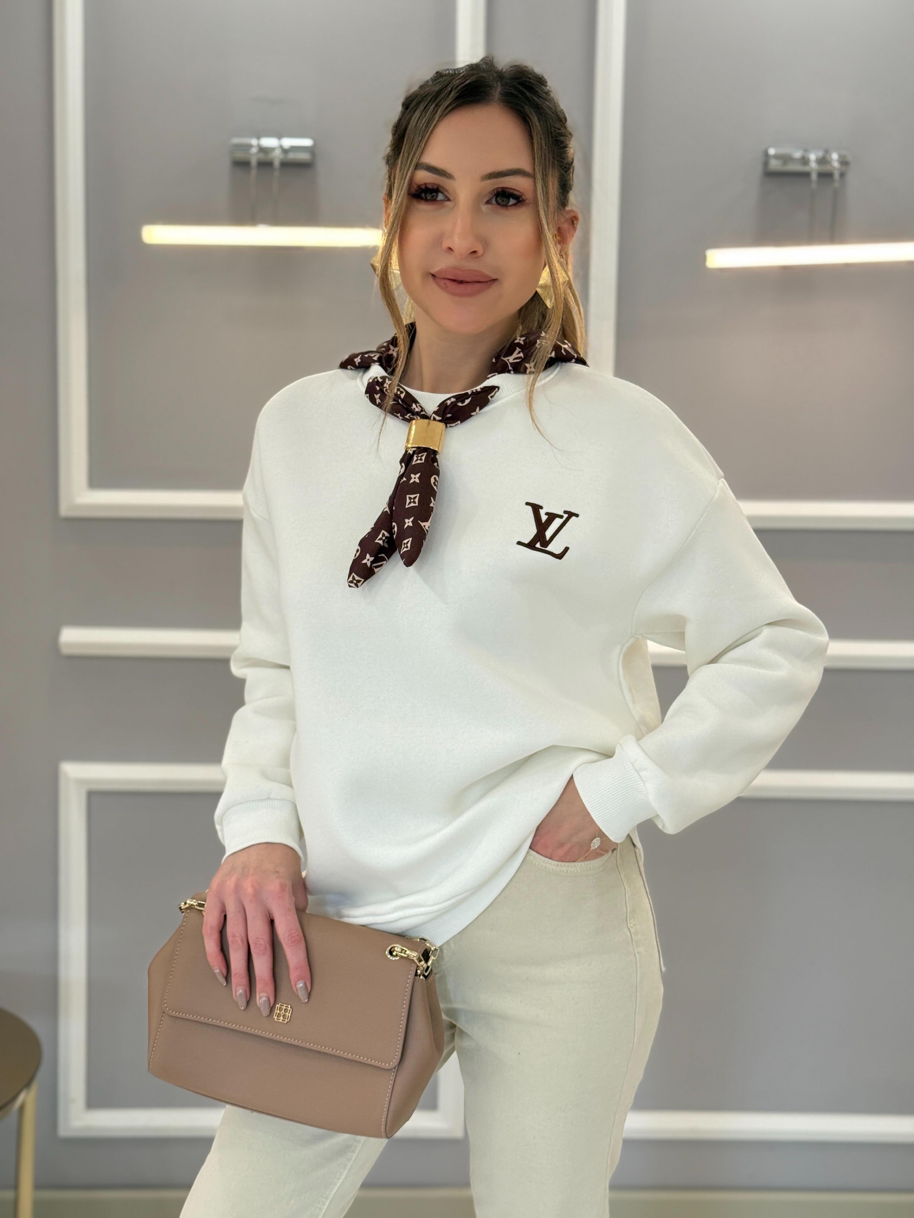 VT Fularlı Şardonlu Beyaz Sweatshirt