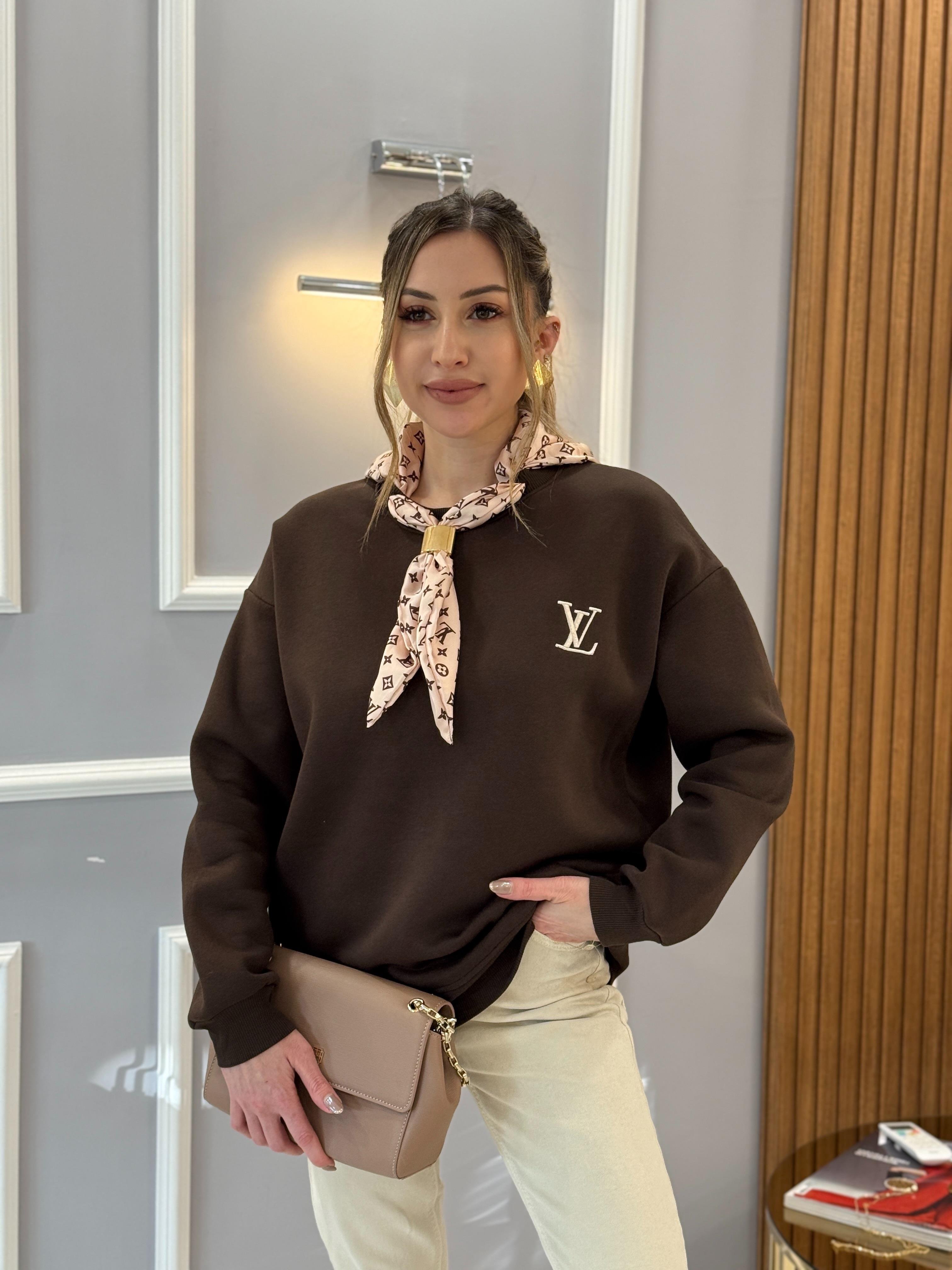 VT Fularlı Şardonlu Kahverengi Sweatshirt