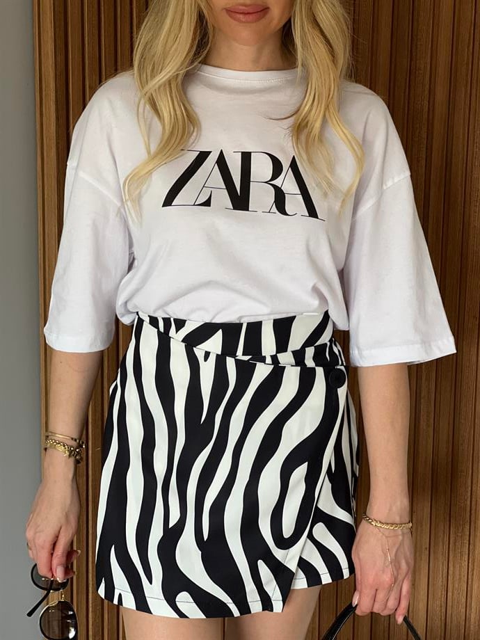 Zebra Desenli Şort Etek Siyah