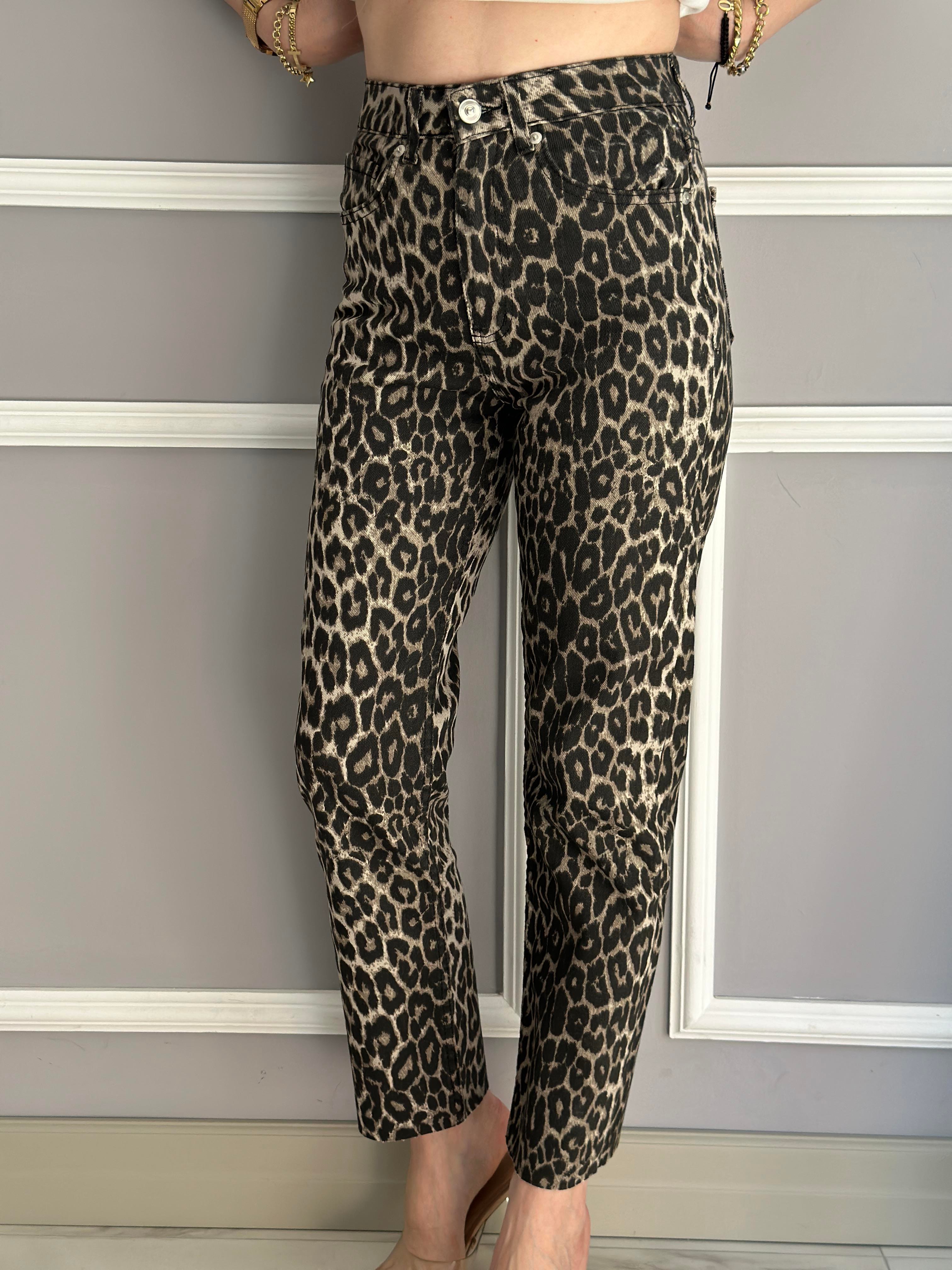 Zr  Leopar Desen Jean Pantolon Mom  