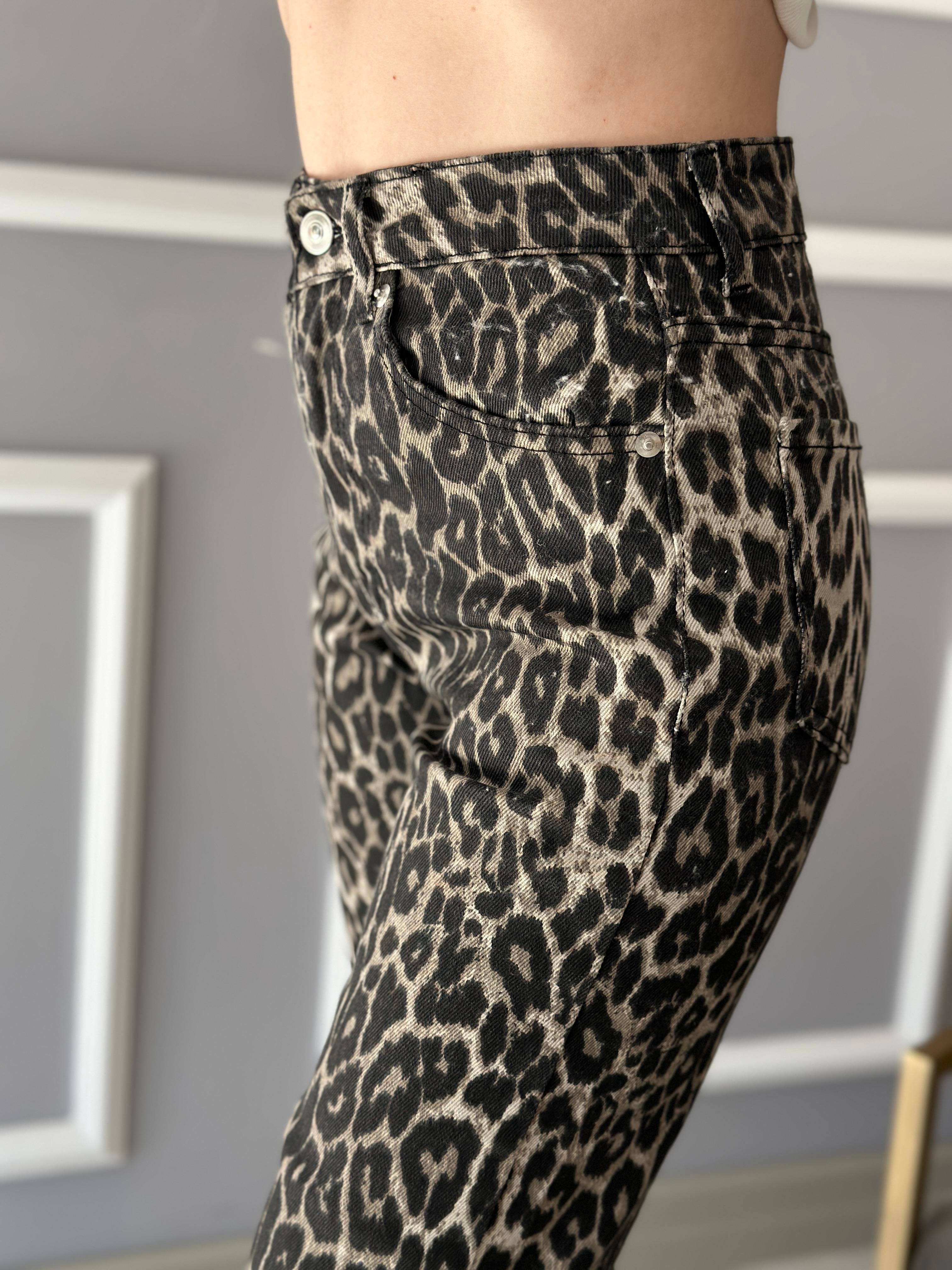 Zr  Leopar Desen Jean Pantolon Mom  