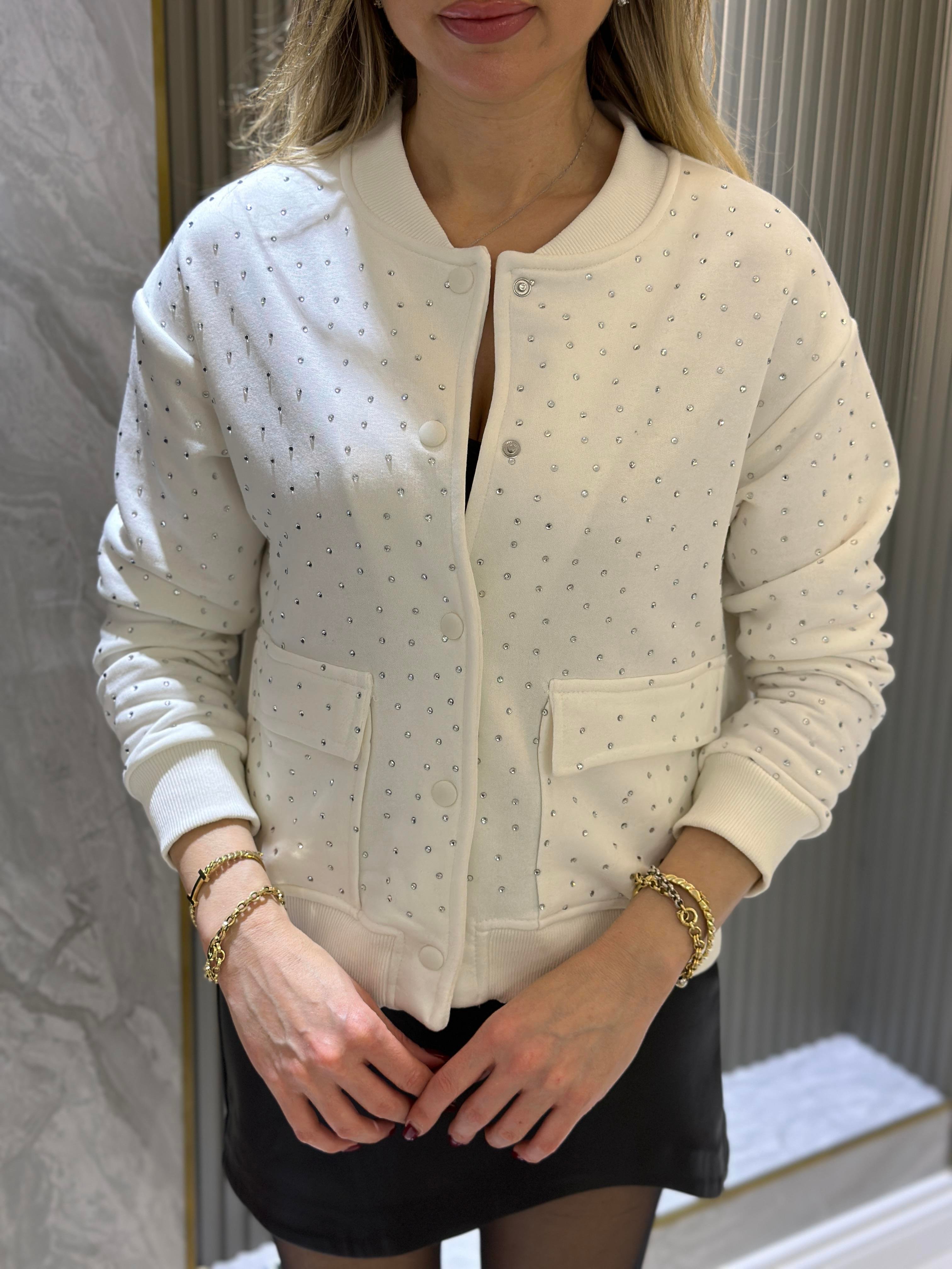 Zr Sweat Ceket Serpme Taşlı Ekru