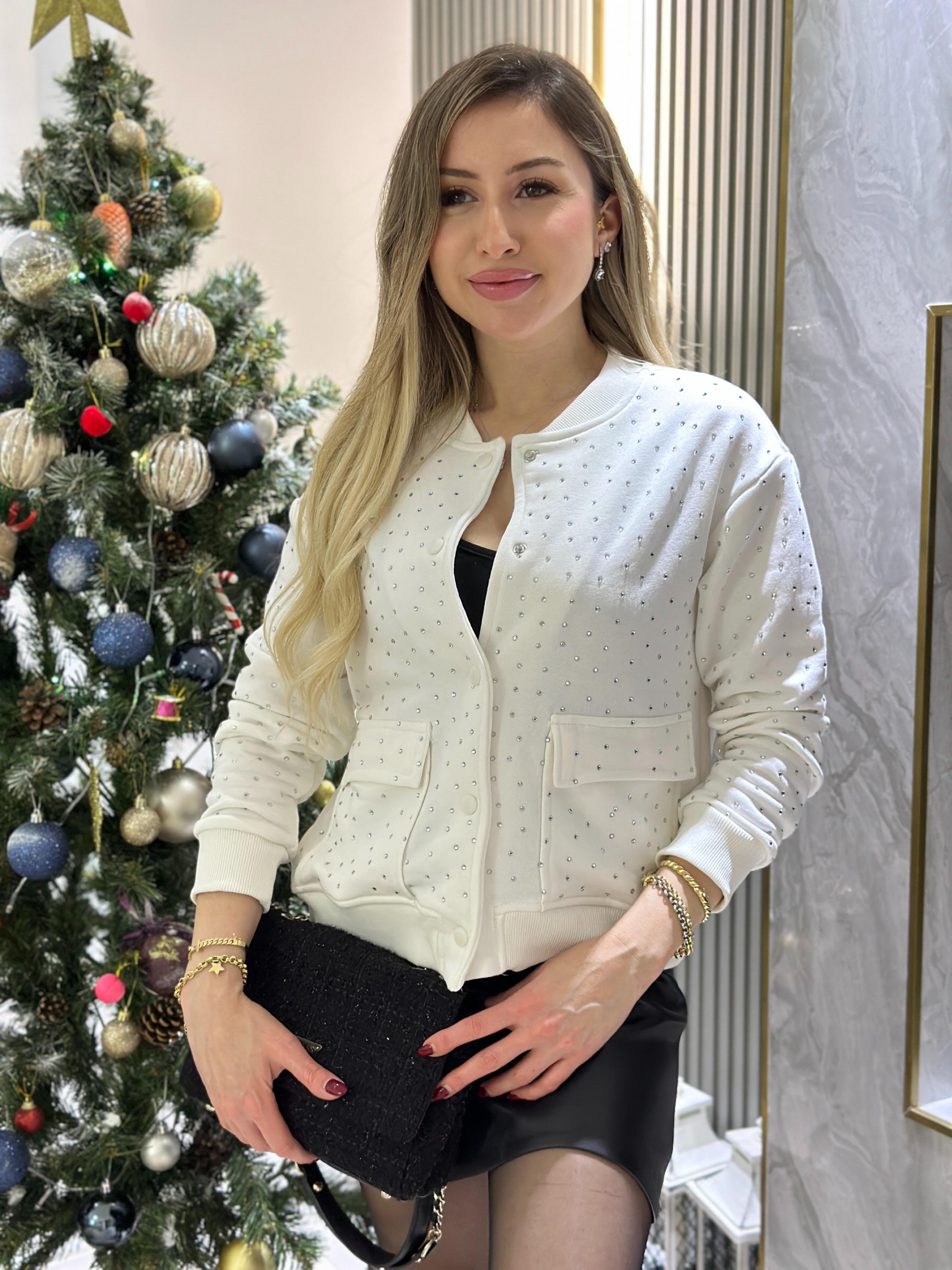 Zr Sweat Ceket Serpme Taşlı Ekru