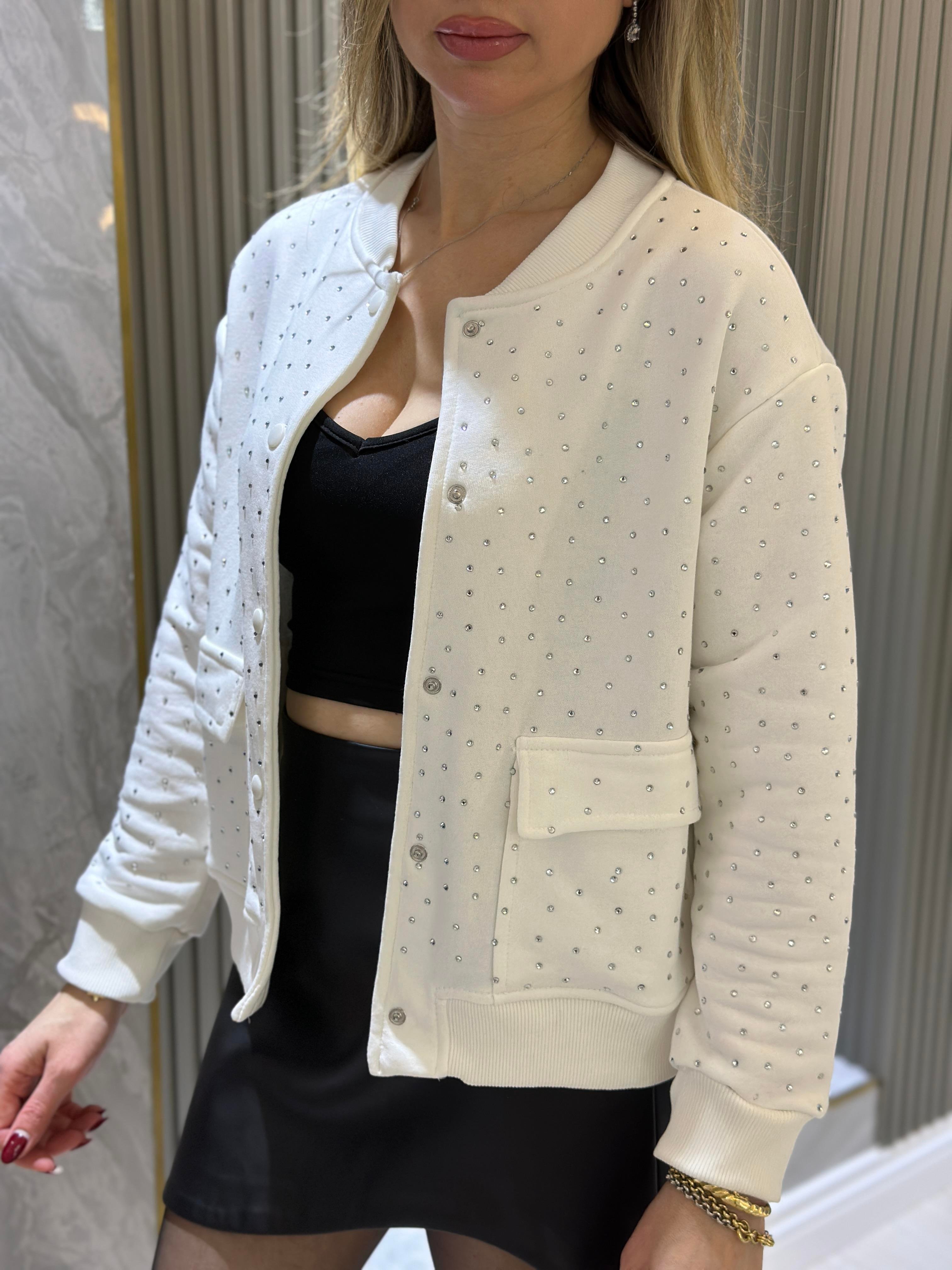 Zr Sweat Ceket Serpme Taşlı Ekru
