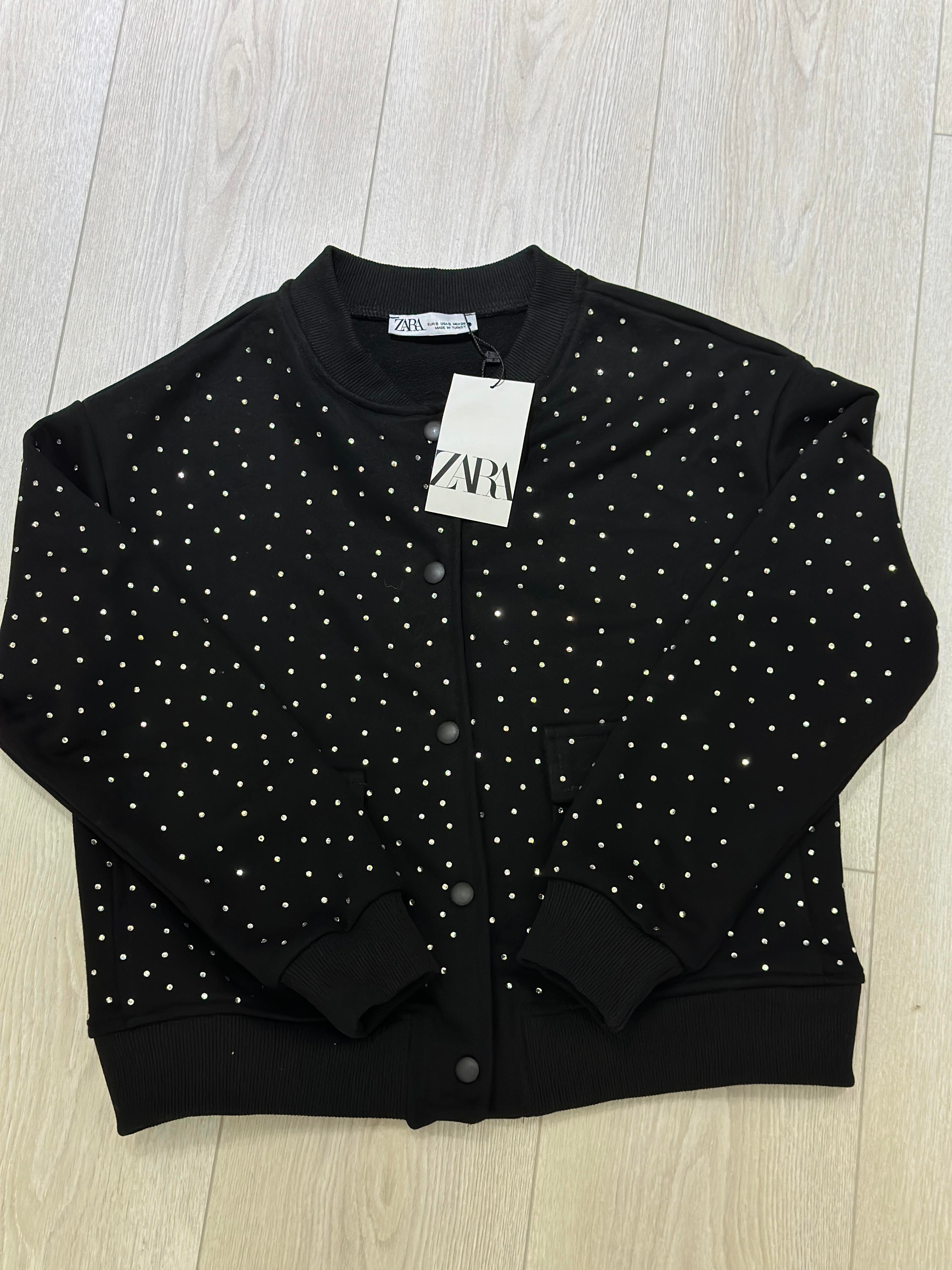 Zr Sweat Ceket Serpme Taşlı Siyah