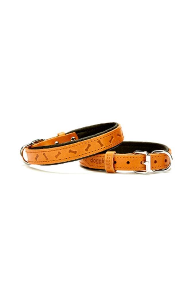 Doggie Comfort Deri Kemik Desenli Köpek Boyun Tasması Medium Camel 2x35-40 Cm