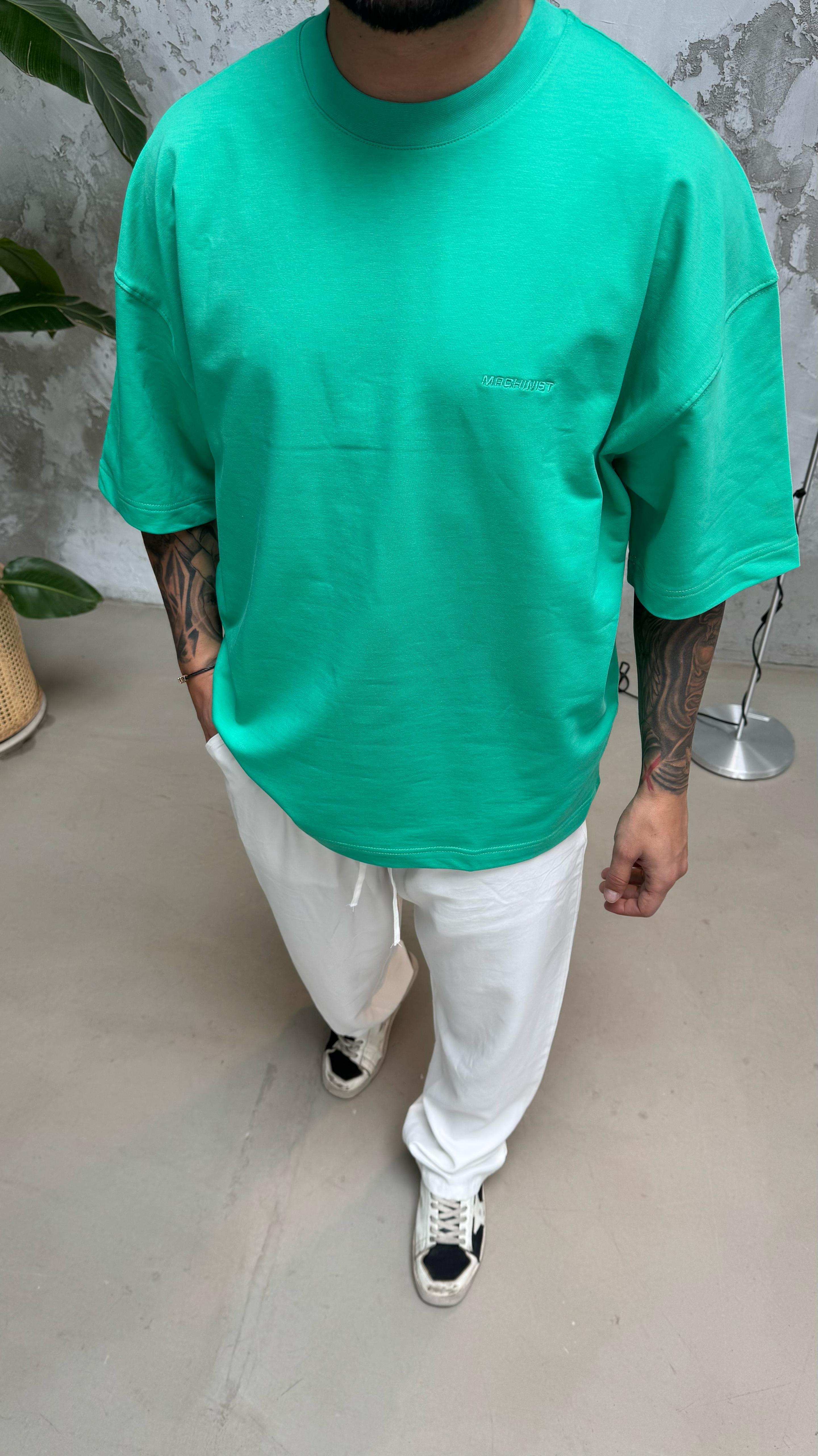 Boxy Basic Yeşil Oversize T-Shirt