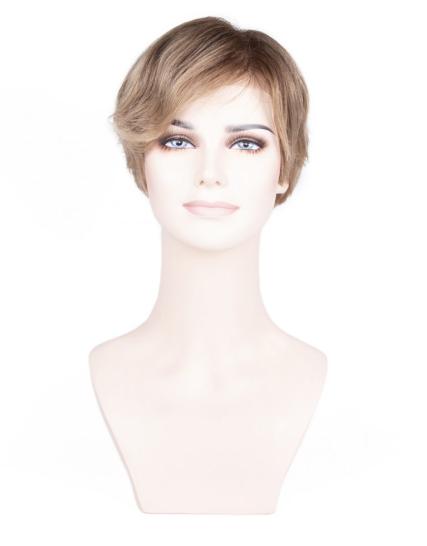 Bottom Medium Brown Tip Beige Light Brunette Ombre Very Short Straight Tulle Wig