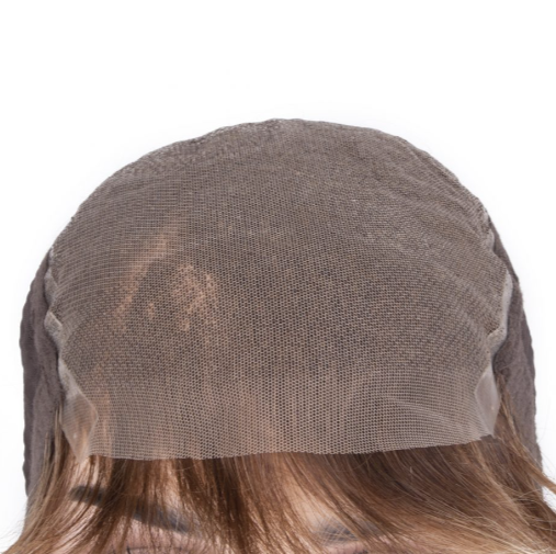 Bottom Medium Brown Tip Beige Light Brunette Ombre Very Short Straight Tulle Wig