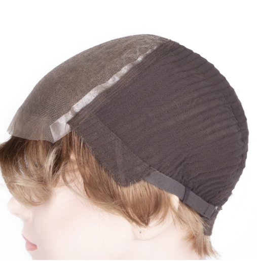 Bottom Medium Brown Tip Beige Light Brunette Ombre Very Short Straight Tulle Wig